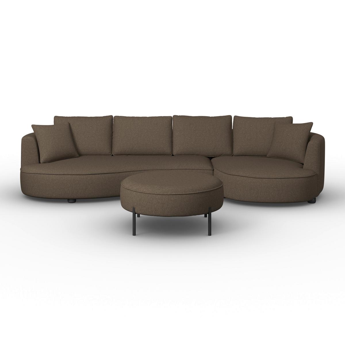 Wohnlandschaft Nilas Braun Chenille mit Hocker - Schwarz/Braun, MODERN, Holz/Textil (322/80/154cm) - Bessagi Home