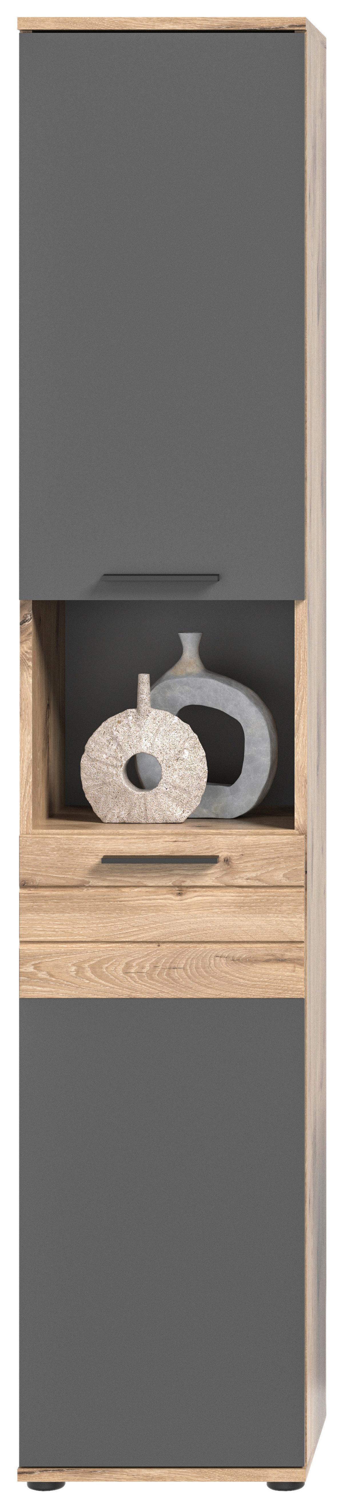 Hochschrank Mason ca. 37x190 cm Eiche/Grau - Eichefarben/Schwarz, MODERN, Holzwerkstoff/Kunststoff (37/190/34cm) - MID.YOU