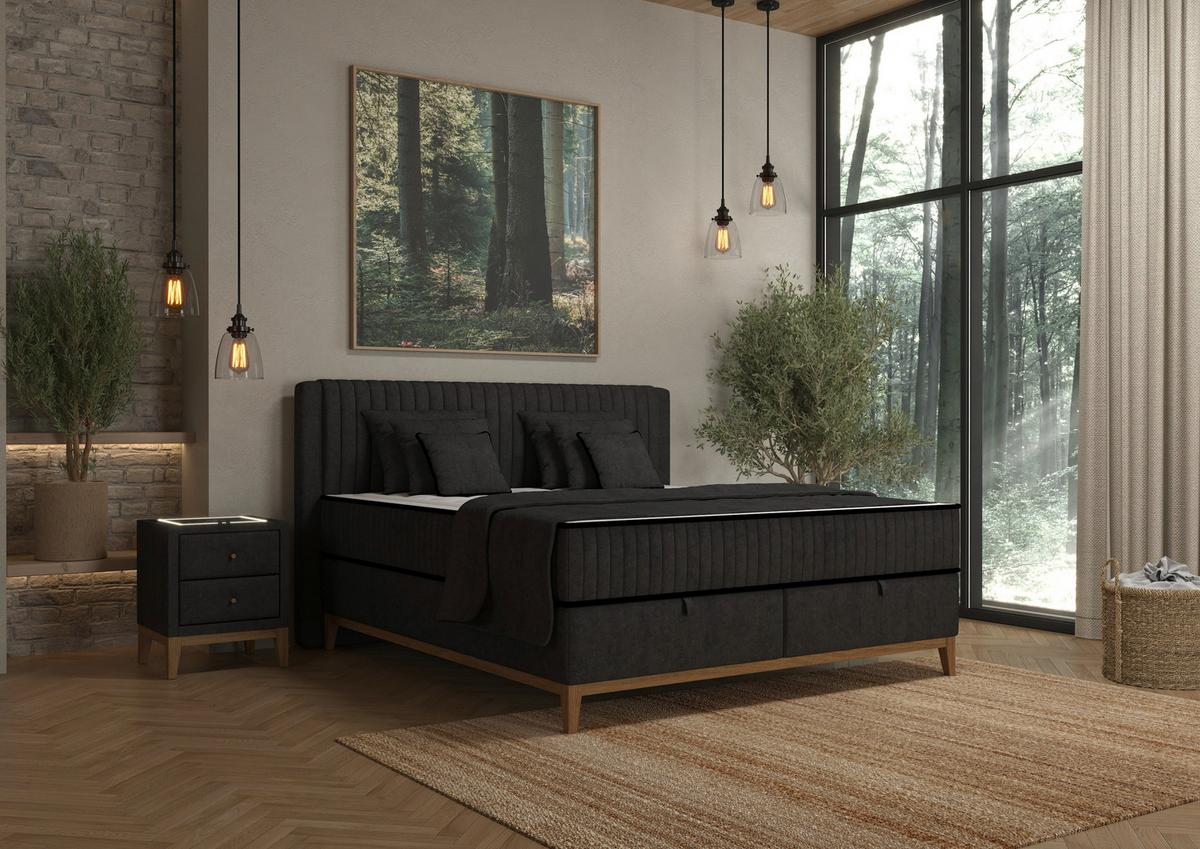 Bett Elena Schwarz ca. 160x200cm - Schwarz, KONVENTIONELL, Holz/Holzwerkstoff (160/200cm) - Sembella