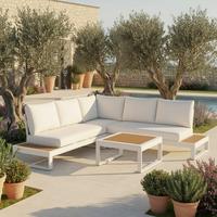 Loungegarnitur Marijana Metall /Outdoorstoff inkl. Abdeckung - Creme/Teakfarben, MODERN, Kunststoff/Textil (235/68/73cm) - Bessagi Garden