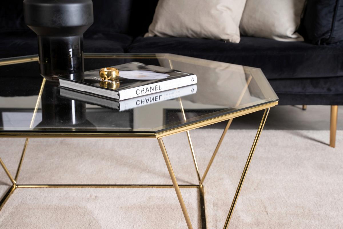 Couchtisch Österlen Goldfarben/Klar - Klar/Goldfarben, Design, Glas/Metall (100/100/45cm) - Livetastic