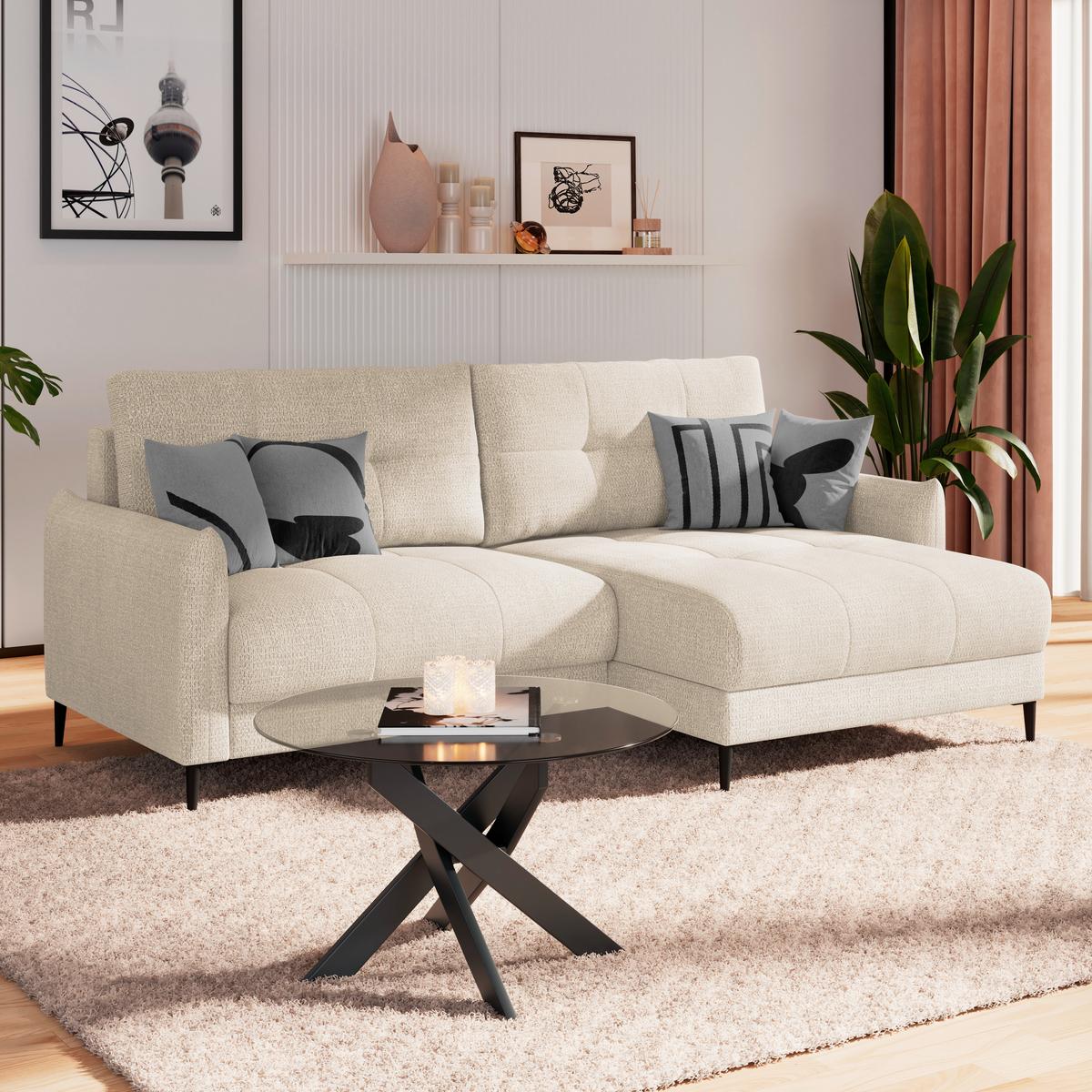 Kutna Garnitura Polis - bež/crna, Trend, tekstil/metal (221/142cm) - Ondega