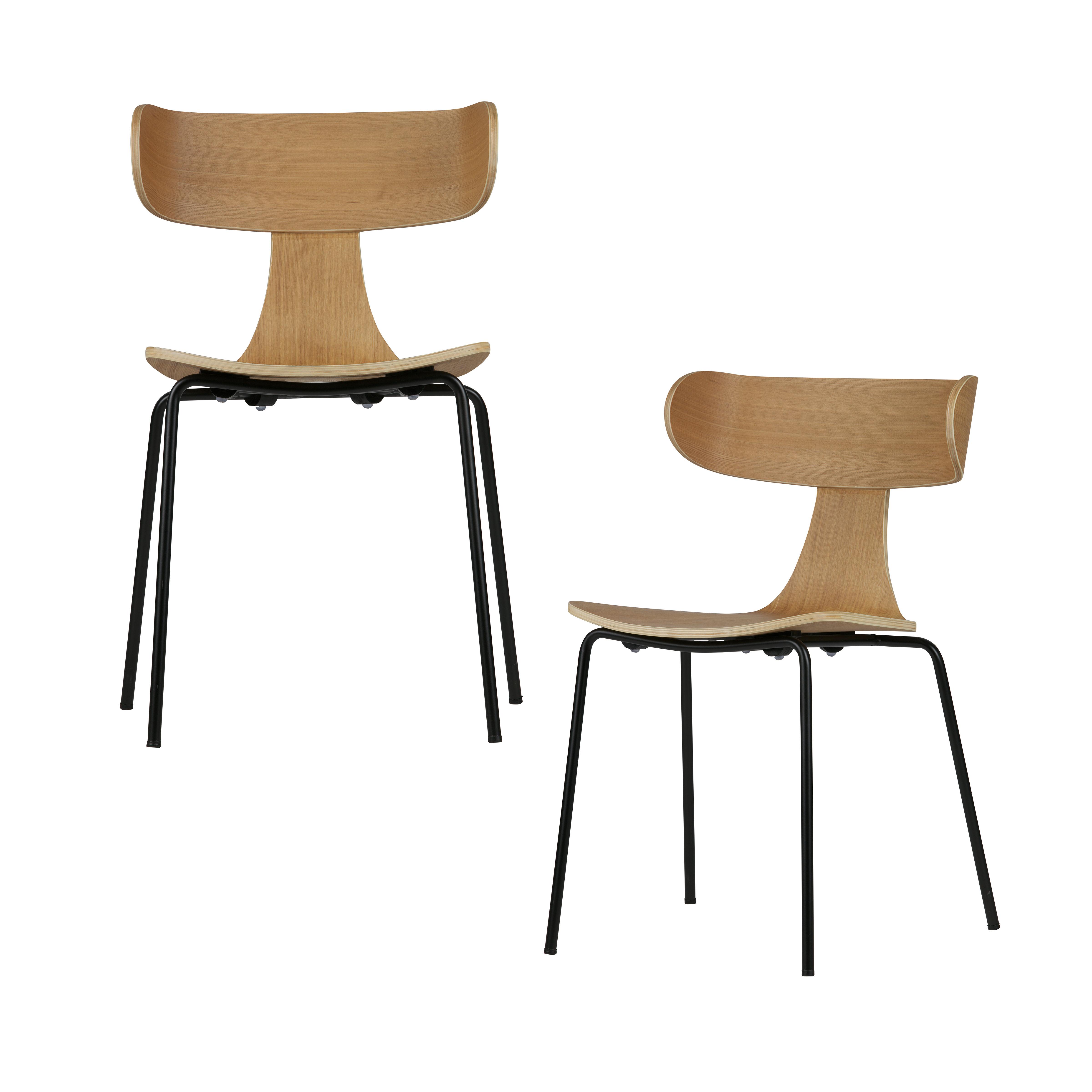 Stuhl-Set Form Naturfarben B: 50cm - Schwarz/Naturfarben, MODERN, Holz/Metall (50/78/52cm) - Livetastic
