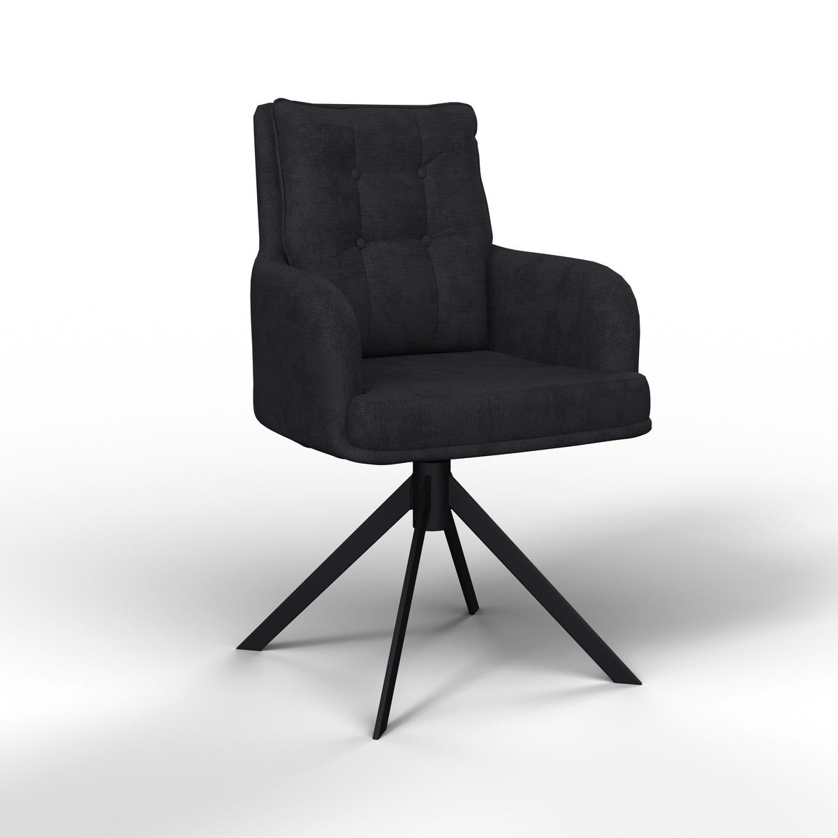 Naslanjač Marietta, Črna, Vrtljiv - črna, Moderno, kovina/tekstil (60/92/67cm) - Bessagi Home