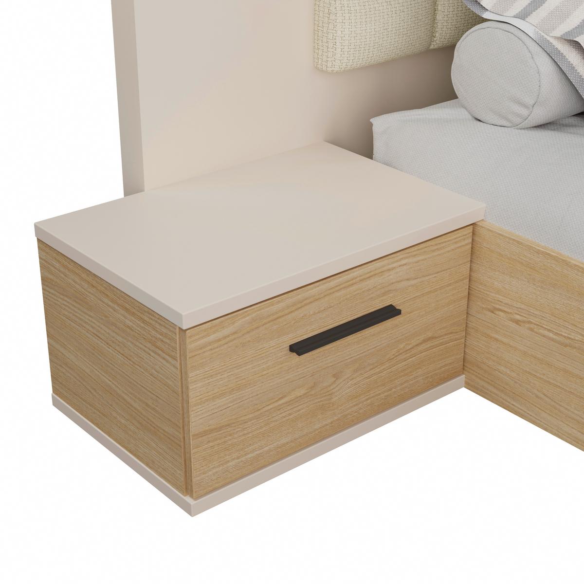 Ágyszett Ricciano - tölgyfa színű/homokszínű, Modern, műanyag/faalapú anyag (160/200cm)