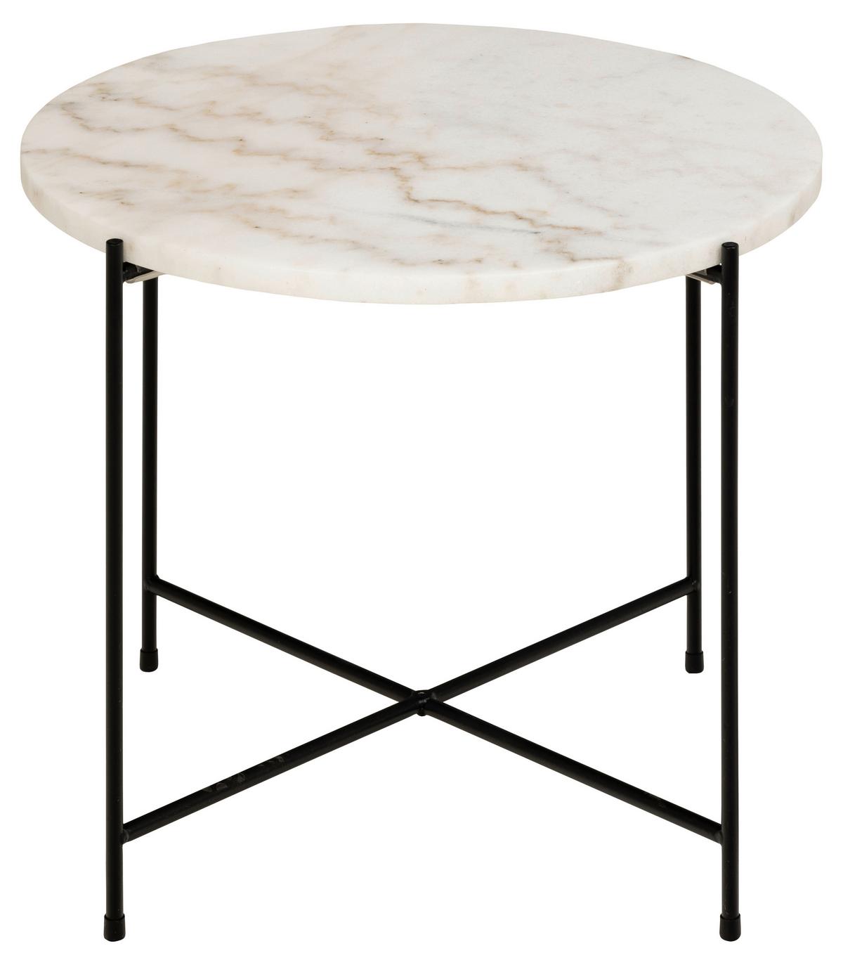 Masă auxiliară AVILA - alb/negru, Trend, metal/piatră (52/52/40cm) - Modern Living