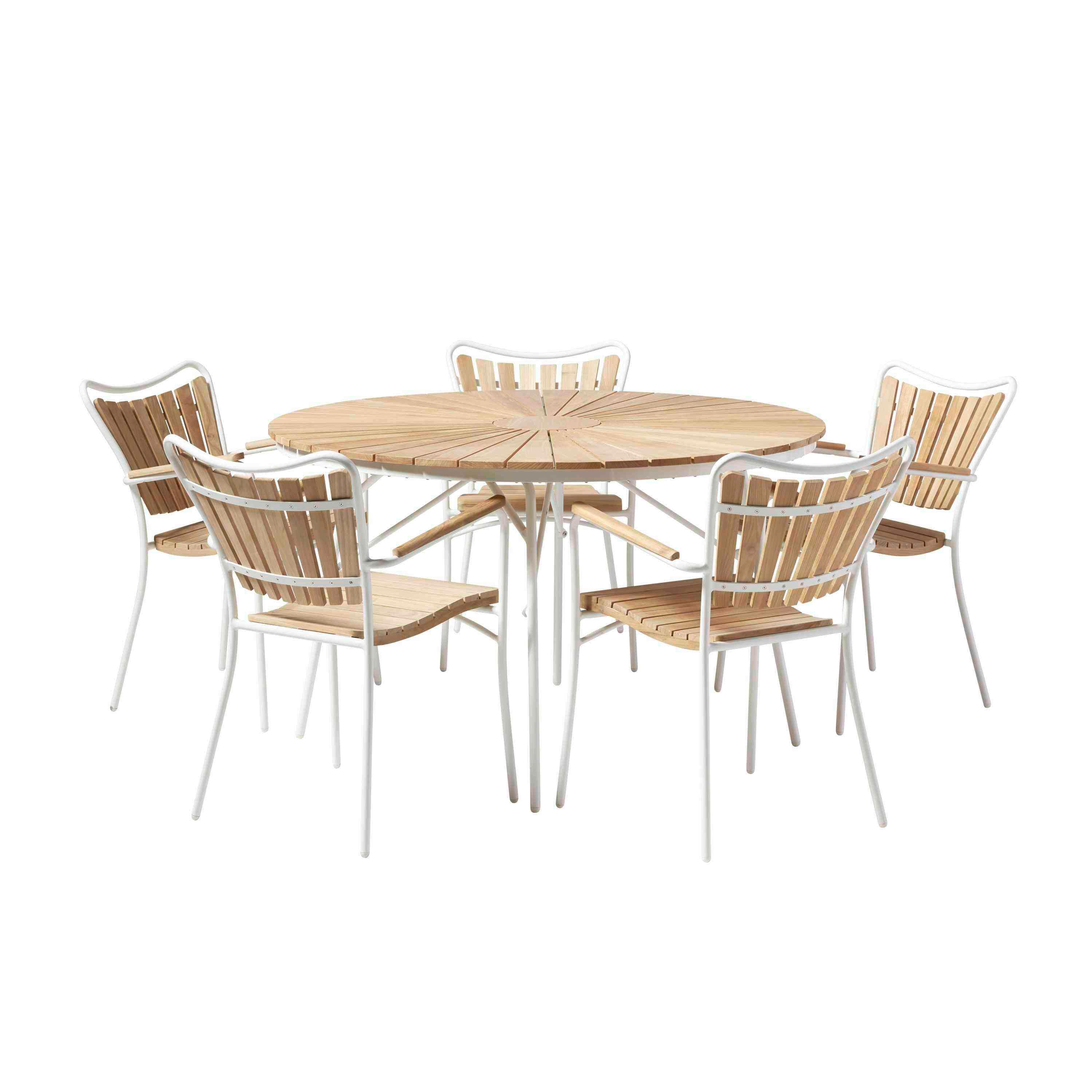 Gartentischgruppe Ellen Weiß/Teak 6-tlg. - Weiß Hochglanz/Teakfarben, Natur, Holz/Metall (180/180/78cm) - Gardenson