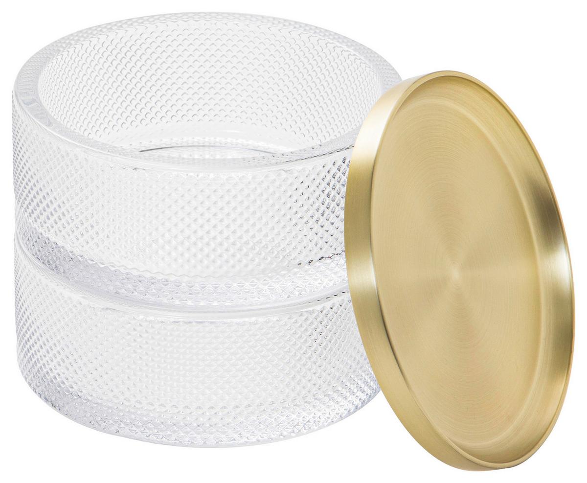 Schmuckbox Sina aus Glas Ø ca. 12,7cm - Klar/Messingfarben, Glas/Metall (12,7/11,13cm) - Premium Living