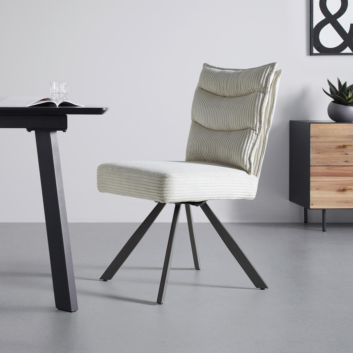 Stol Fina, Bež, Rebrasti Žamet - temno siva/bela, Moderno, kovina/tekstil (49/91/64cm) - Bessagi Home