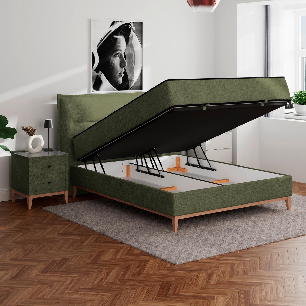 Pat box SMILE - verde, Konventionell, lemn/metal (160/200cm) - Premium Living
