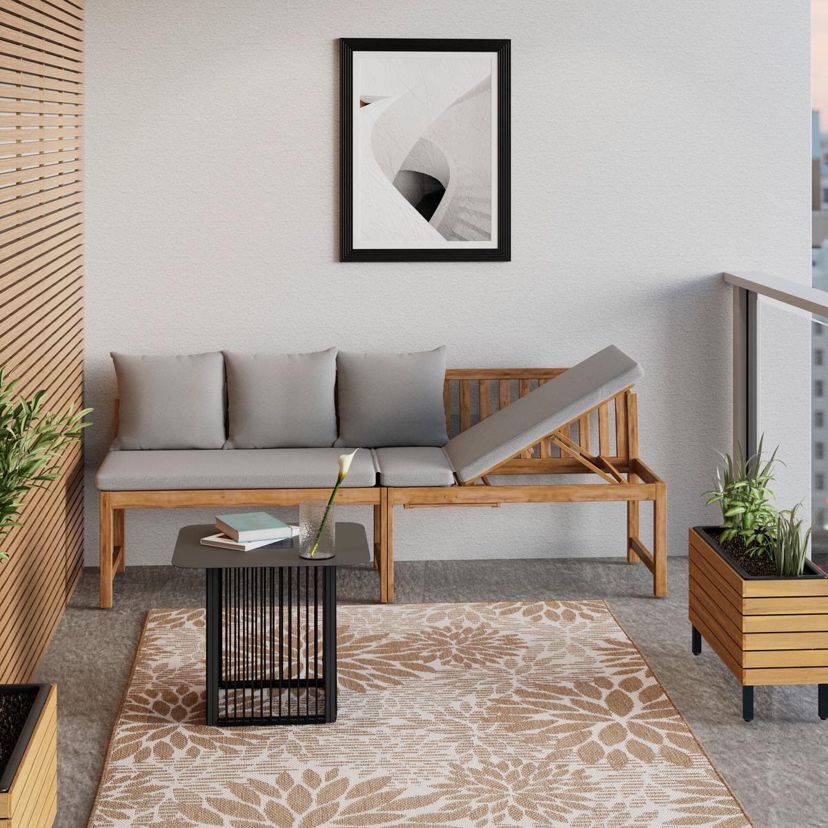 Klupa Junoa - siva/boje bagrema, Moderno, drvo/tekstil (200/75/60cm) - Bessagi Garden