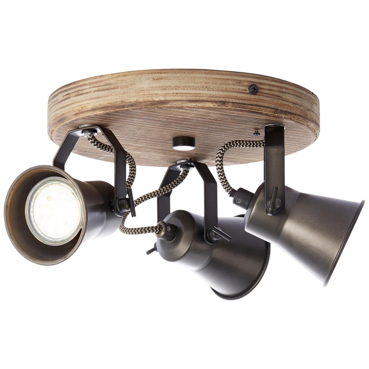 Deckenleuchte Seed Schwarz/Hellbraun max. 5 Watt - Hellbraun/Schwarz, Natur, Holz/Metall (28/13cm) - Brilliant
