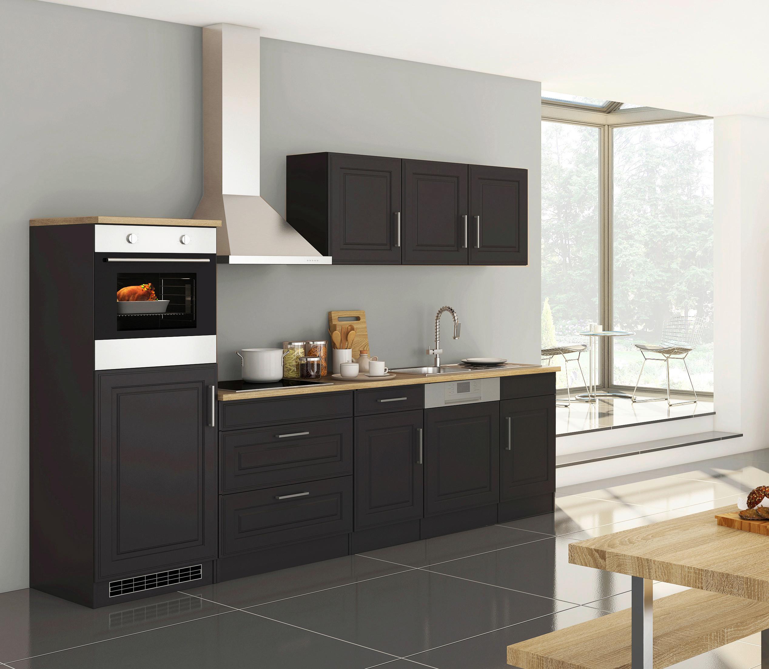 Küchenblock Rom m. Geräten B: ca. 300cm Graphit/Eiche - Graphitfarben/Alufarben, MODERN, Holzwerkstoff/Metall (300cm) - Held