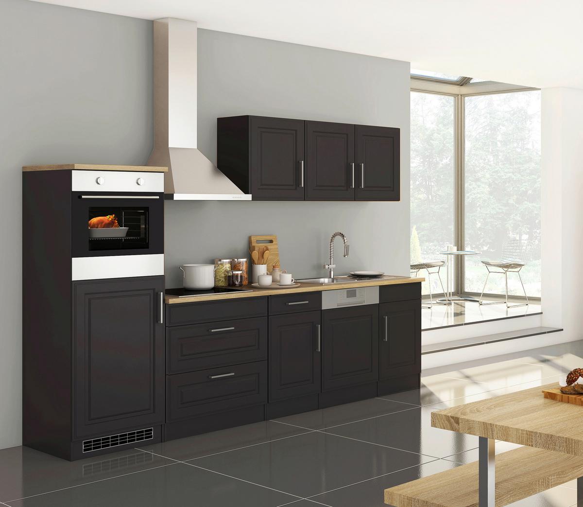 Küchenblock Rom m. Geräten Graphit/Eiche - Graphitfarben/Alufarben, MODERN, Holzwerkstoff/Metall (300cm) - Held