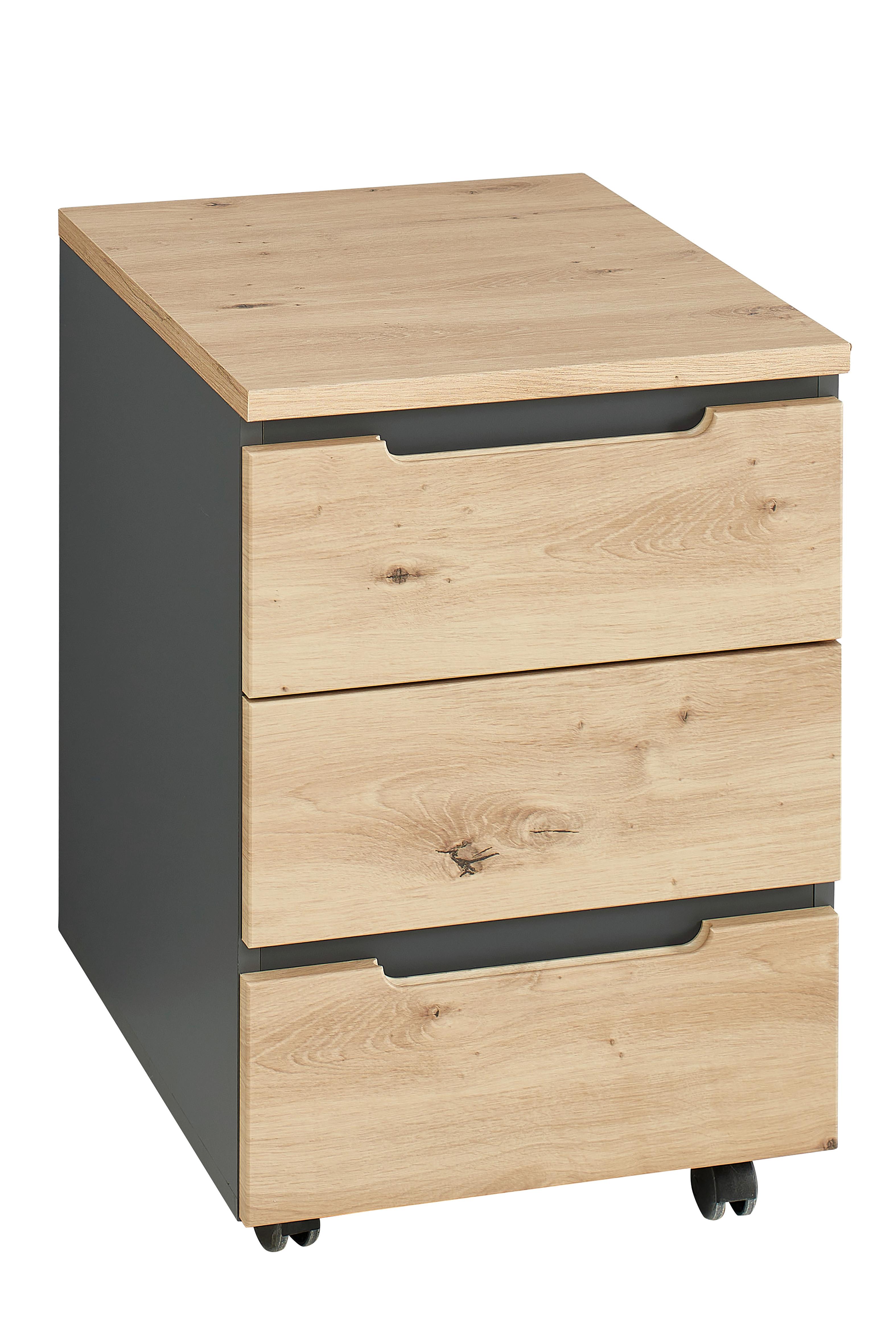 Rollcontainer Memphis in Eiche Artisan/Graphitfarben - Graphitfarben/Eiche Artisan, Modern, Holzwerkstoff (45/66/55cm) - Premium Living