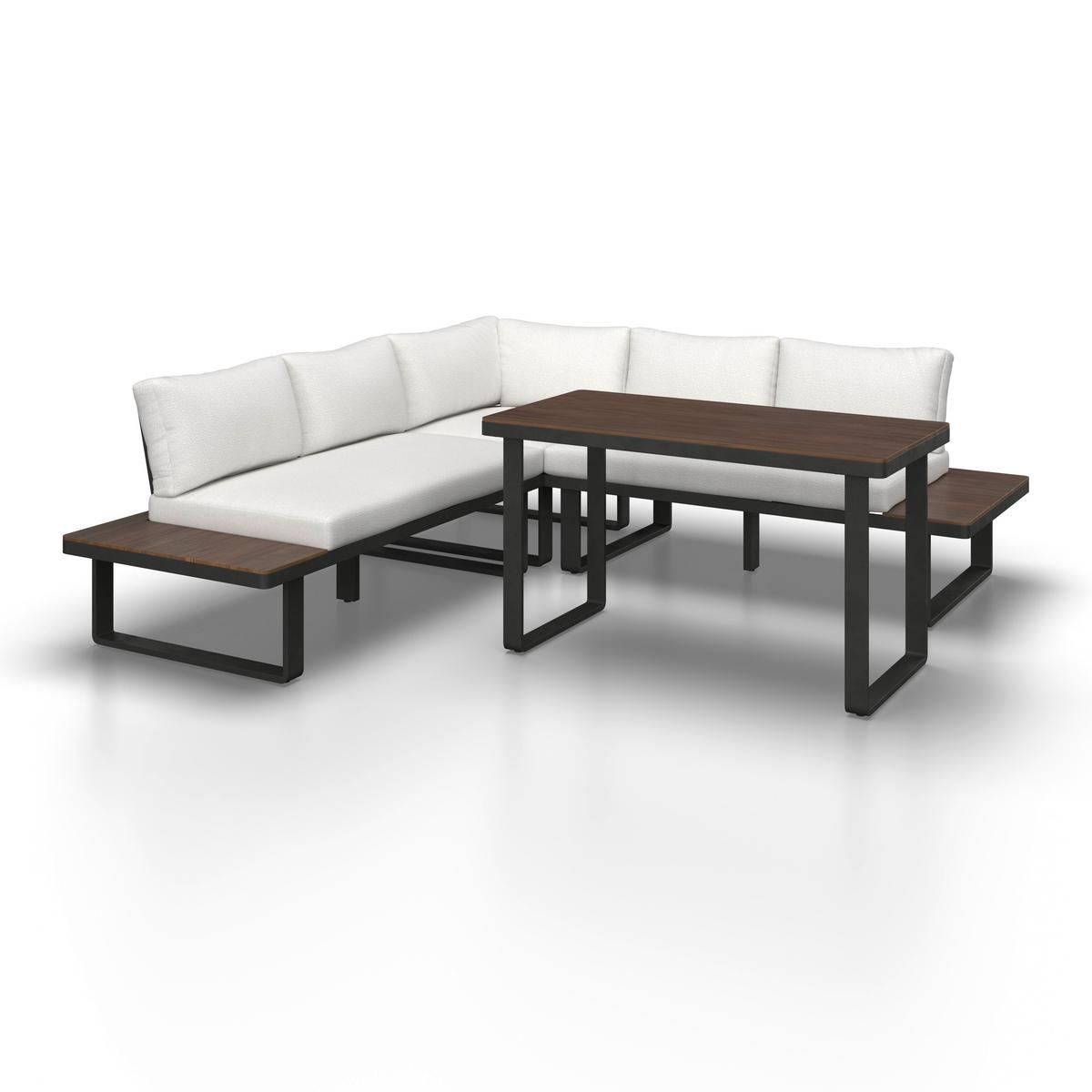 Dining-Loungeset Gianna Holz Outdoorstoff/Metall +Abdeckung - Creme/Schwarz, MODERN, Holz/Textil (221/71/76cm) - Bessagi Garden