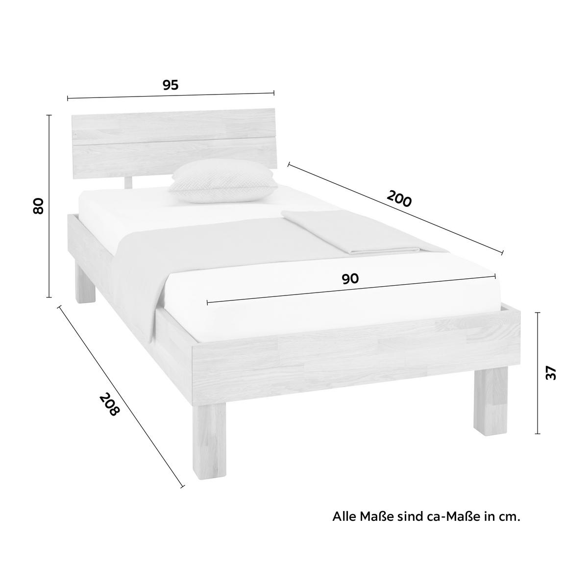 Bett aus Eiche massiv ca. 90x200cm - Eichefarben, KONVENTIONELL, Holz (90/200cm) - ecoTree