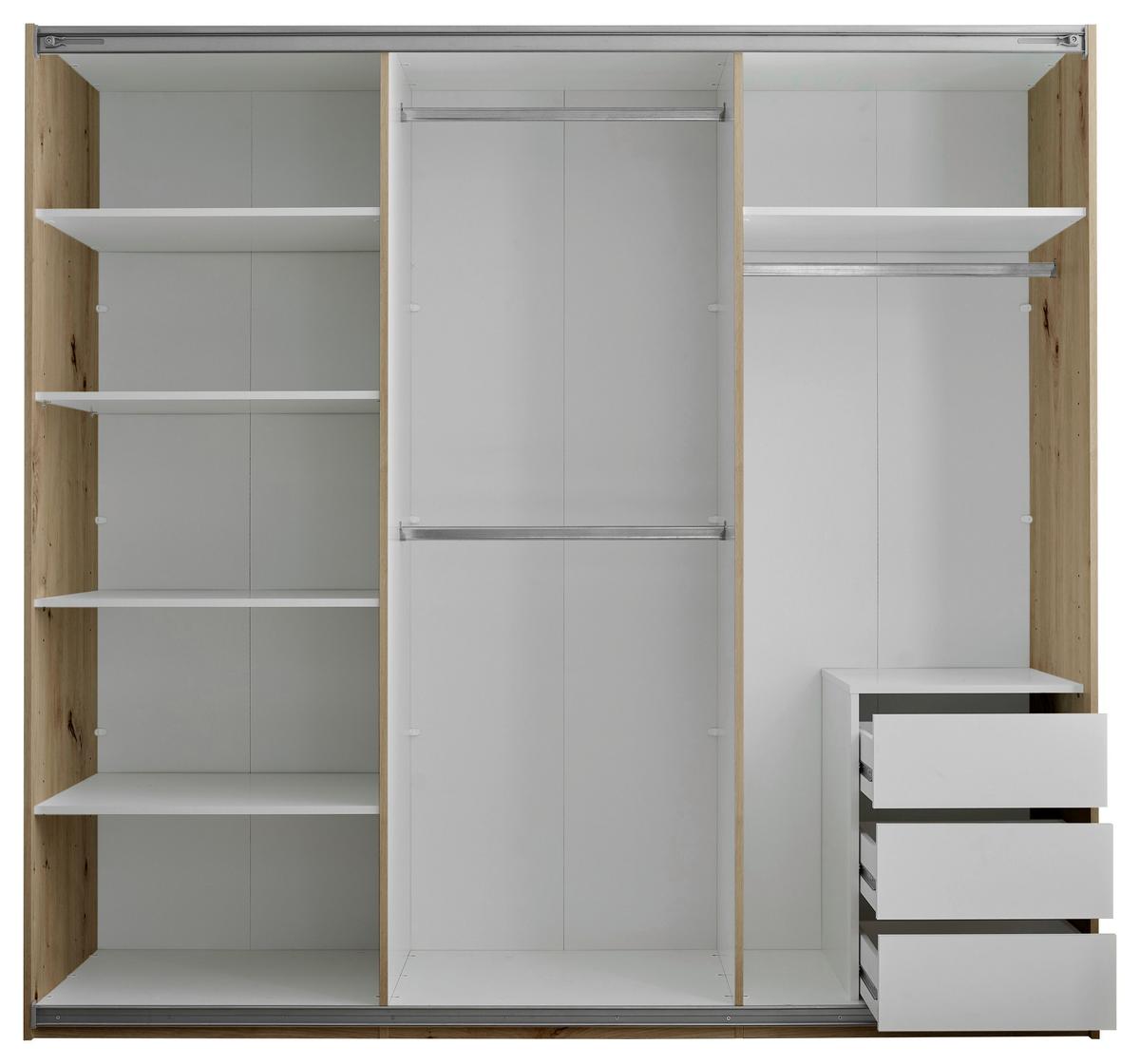 Dulap cu uși culisante CARANO - stejar Artisan, Konventionell, sticlă/material pe bază de lemn (215/204/63cm) - Modern Living