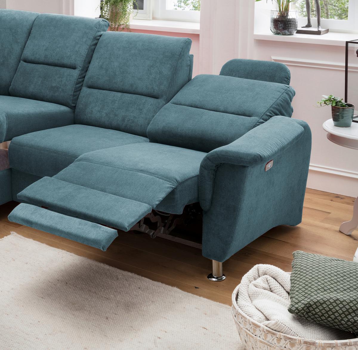 Wohnlandschaft Parole Denim Mikrofaser - Chromfarben, KONVENTIONELL, Textil/Metall (184/231cm) - Livetastic