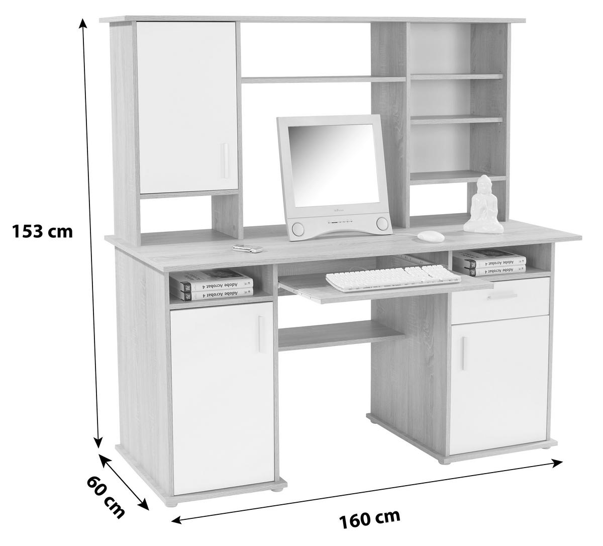 Masă de birou Thema 2 - stejar Sonoma/alb, Modern, plastic/material pe bază de lemn (160/153,4cm) - Modern Living