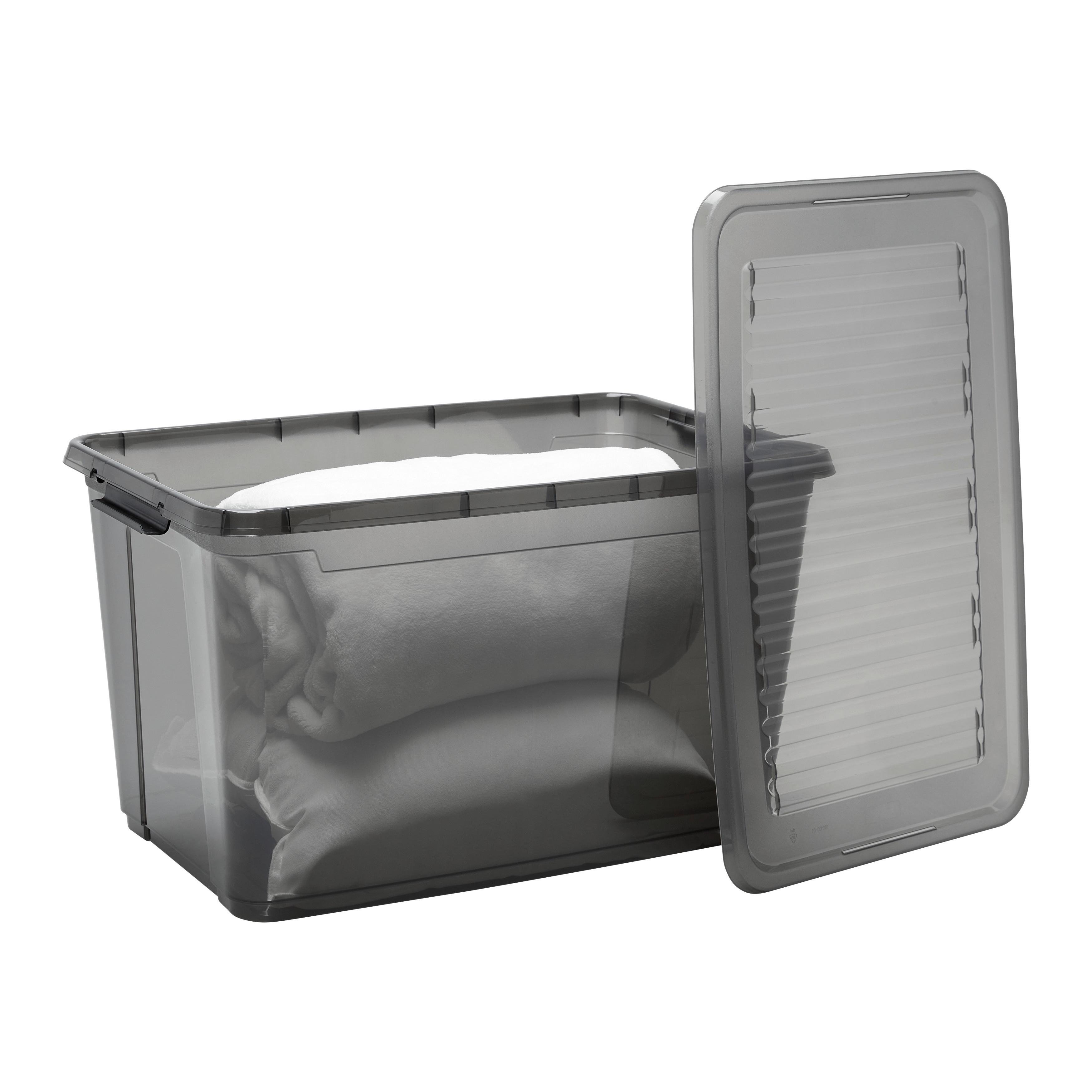 Box mit Deckel Leo Transparent/Schwarz ca. 56l - Transparent, MODERN, Kunststoff (59/38/35,5cm) - Mömax