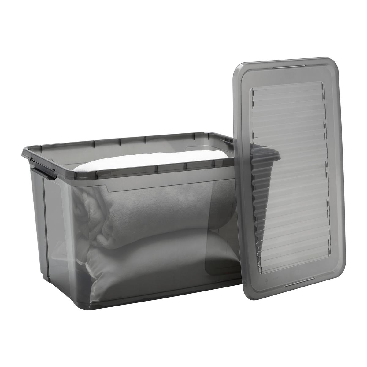 Box mit Deckel Leo Transparent/Schwarz ca. 56l - Transparent, MODERN, Kunststoff (59/38/35,5cm) - Mömax