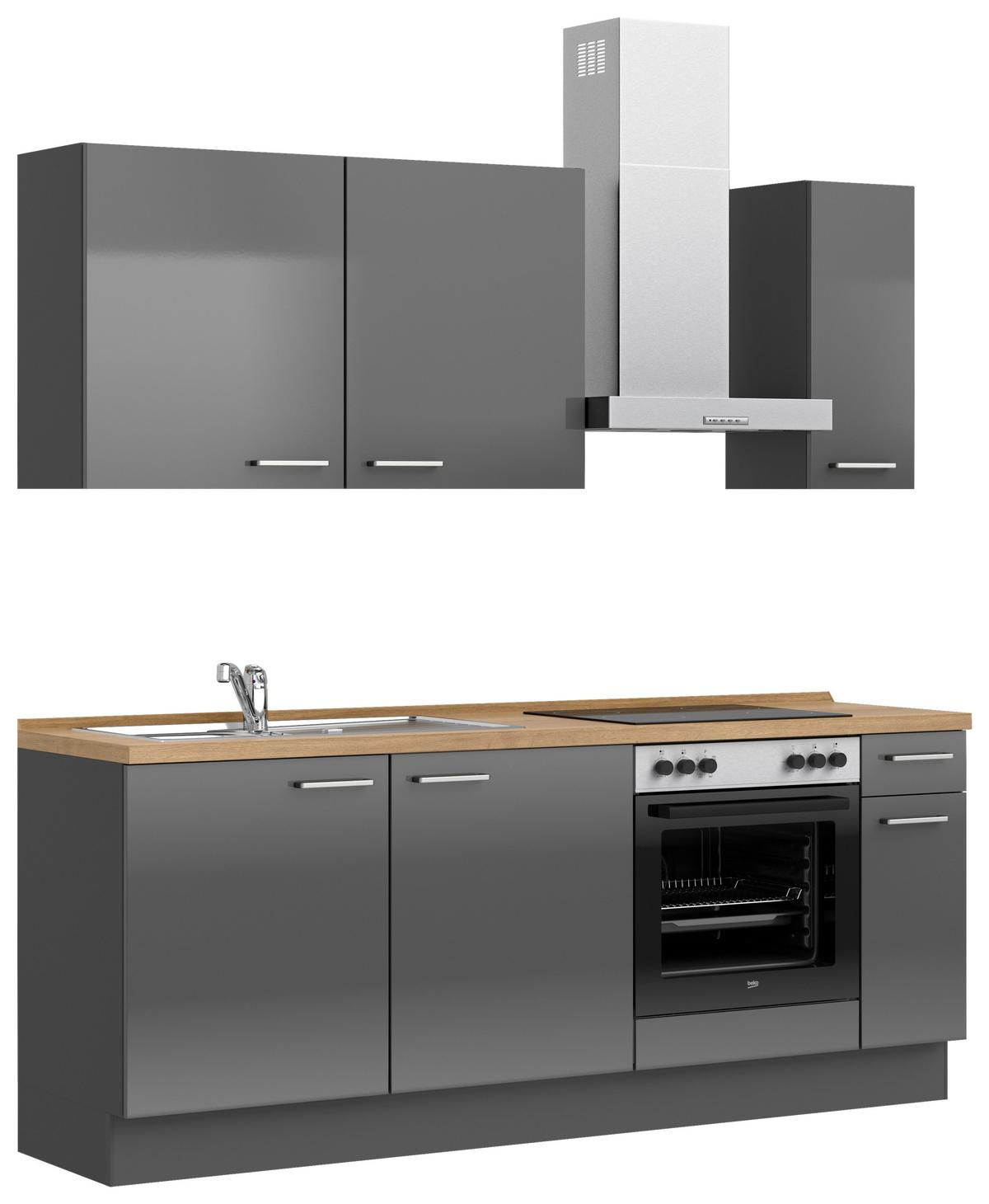 Küchenblock Flash Low m. Geräten Schieferfarben - Schieferfarben/Edelstahlfarben, MODERN, Holzwerkstoff/Metall (210cm) - Nobilia