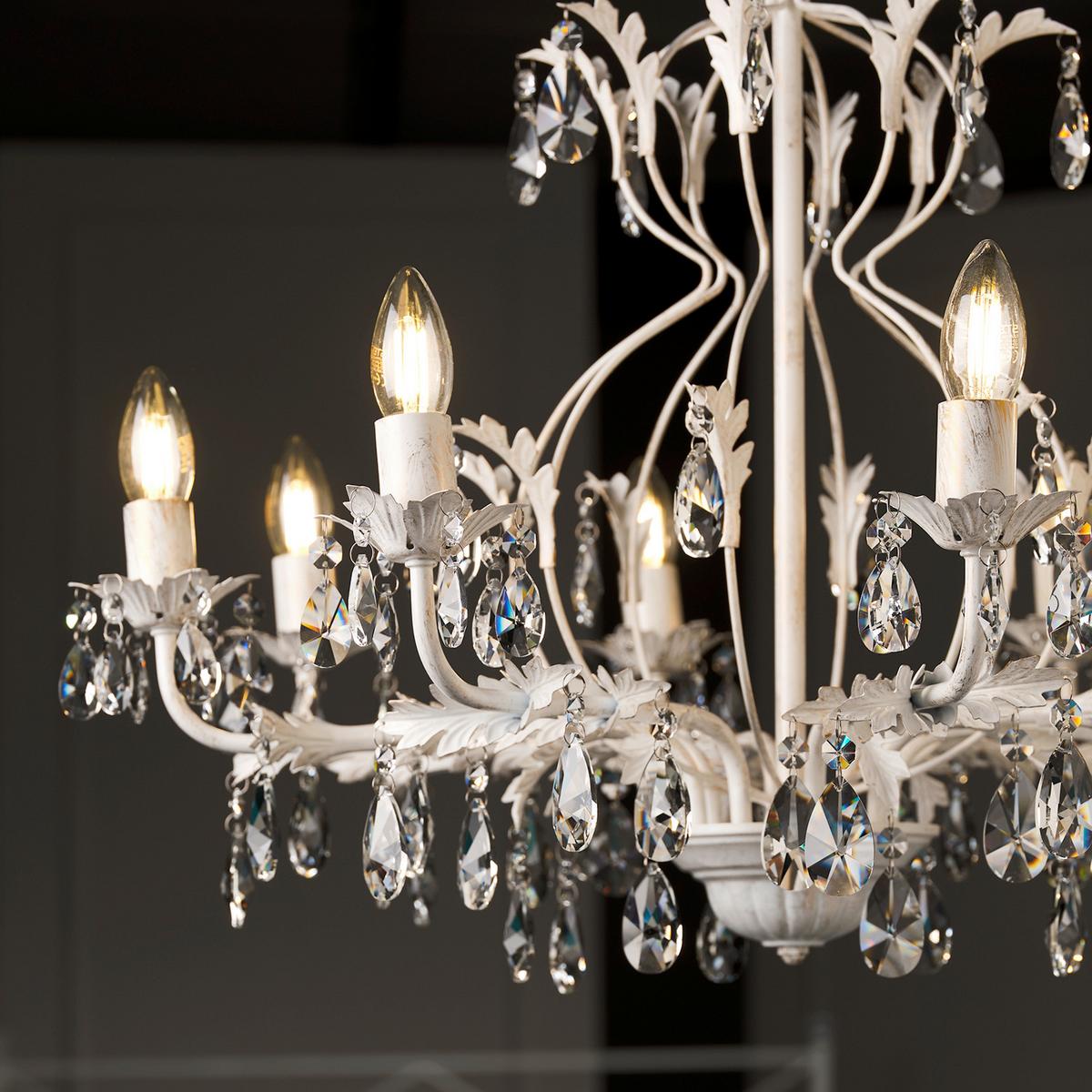 Kristall-Hängeleuchte Teresa Weiß max. 6 Watt - Weiß, KONVENTIONELL, Glas/Metall (70/70/105cm)