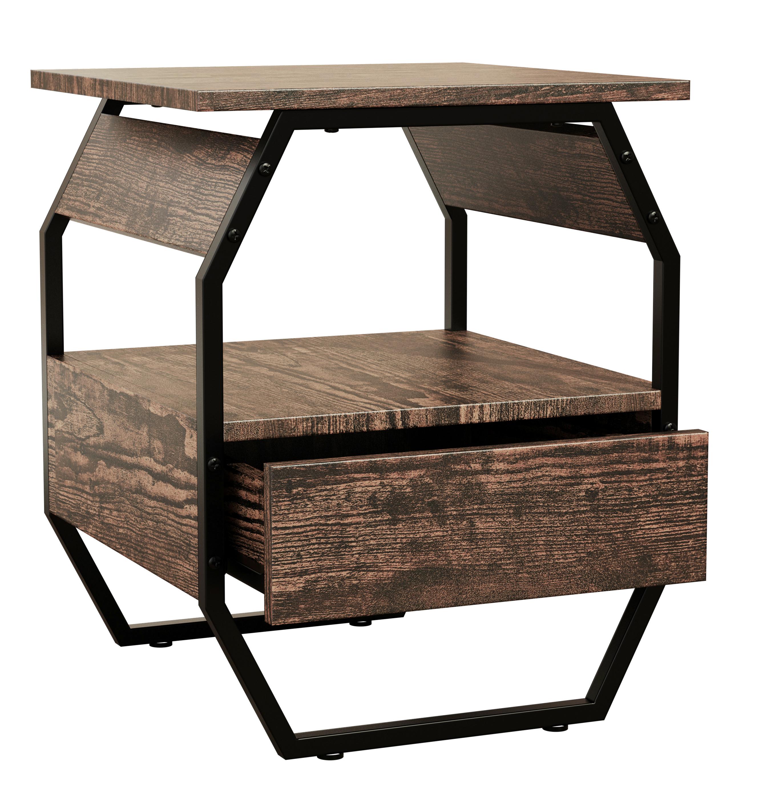 Nachttisch Aulari S - Eichefarben/Schwarz, Modern, Holzwerkstoff/Metall (40/50/40cm) - MID.YOU