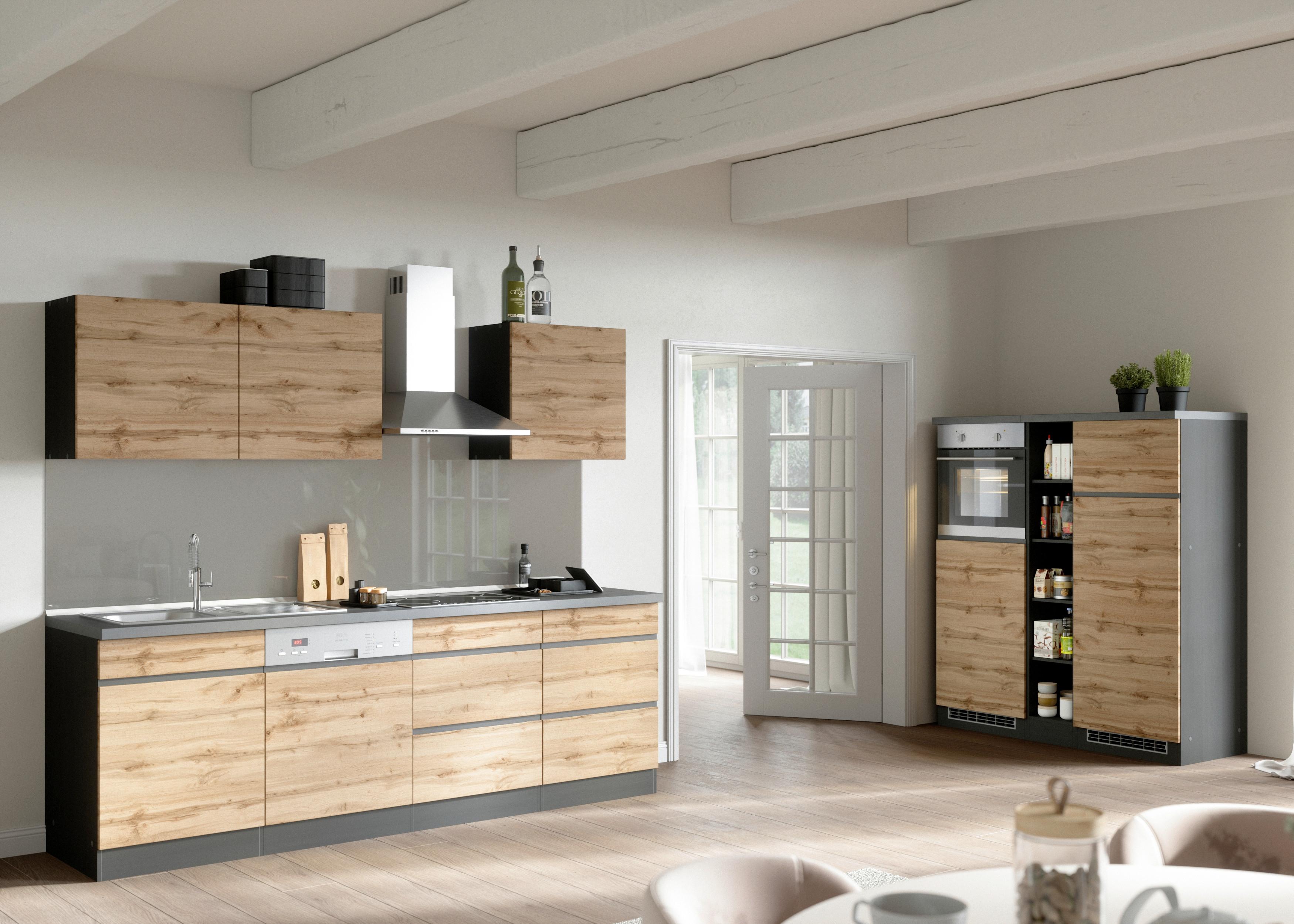 Küchenblock Turin o. Geräte ca. 390 cm Graphit/Eiche - Eiche Wotan/Graphitfarben, Design, Holzwerkstoff (390cm) - Held