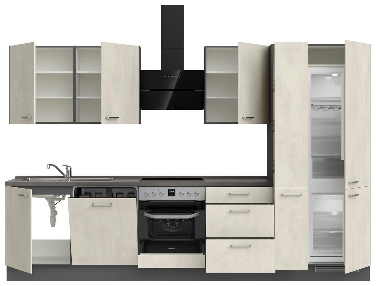 Küchenblock Riva High m. Geräten Weiß - Schieferfarben/Edelstahlfarben, MODERN, Holzwerkstoff/Metall (330cm) - Nobilia
