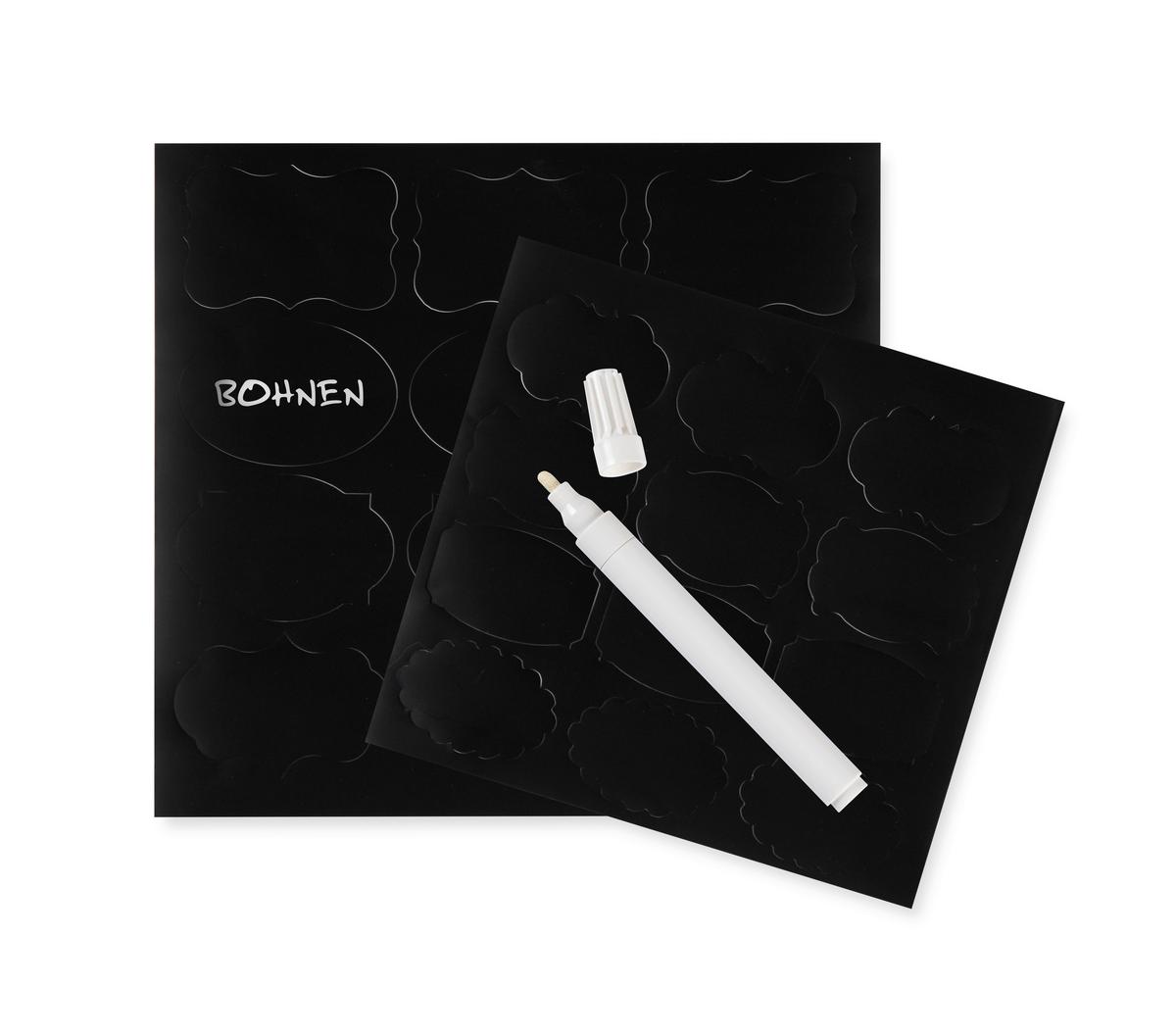 Etiketten Svea in Schwarz/Weiss, 97-teilig - Weiss/Schwarz, Papier/Kunststoff (21/24cm) - Modern Living