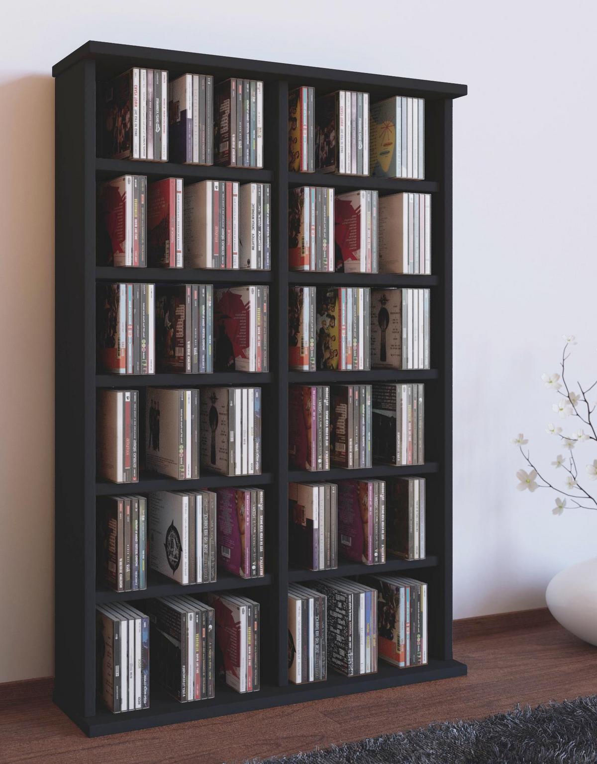 CD-Regal Ronul in Schwarz, B: 60 cm - Schwarz, KONVENTIONELL, Holzwerkstoff (60/92/18cm)