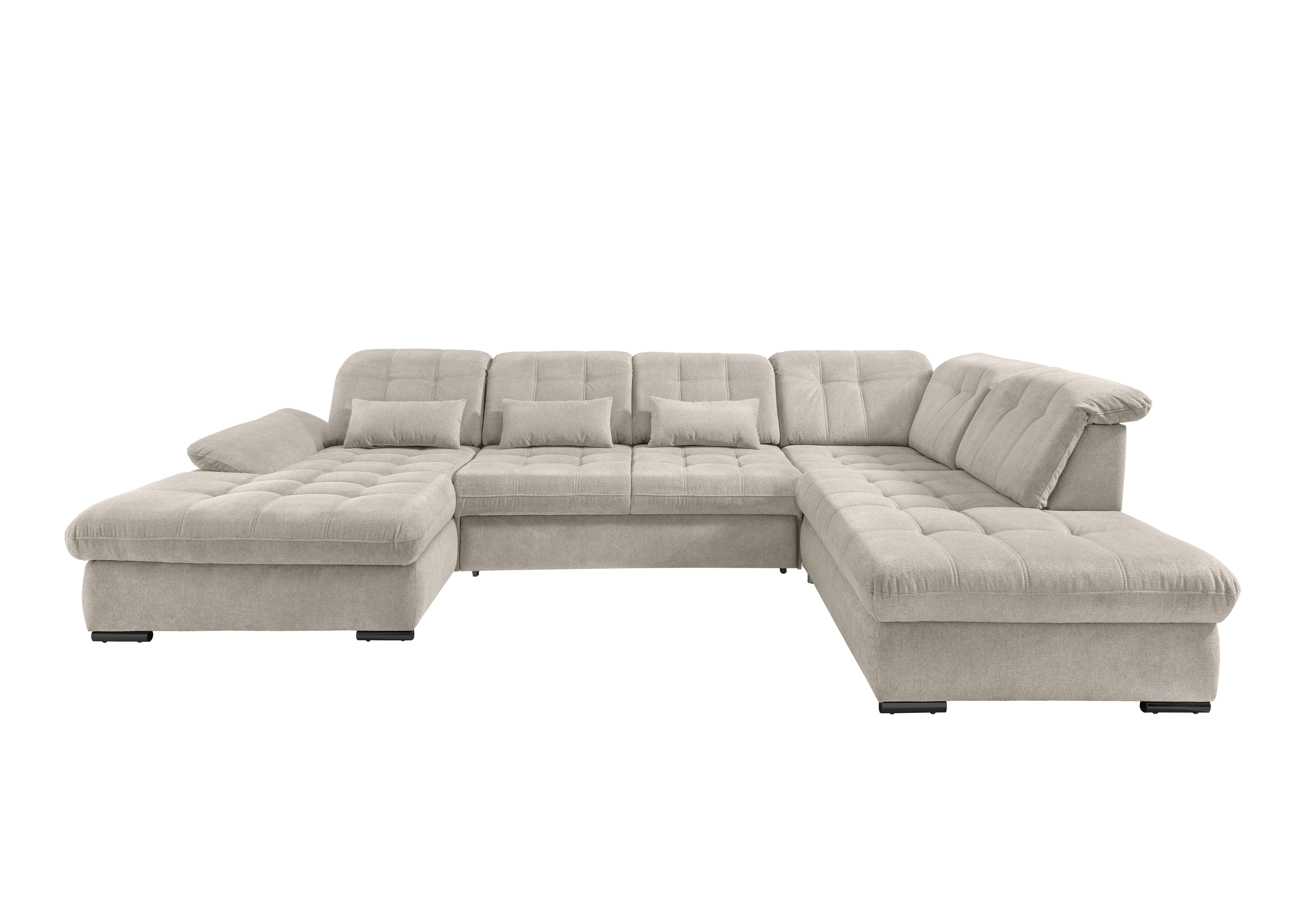 Wohnlandschaft Rigatti Beige Chenille mit Bettkasten - Beige/Schwarz, MODERN, Textil/Metall (184/387/252cm) - Livetastic