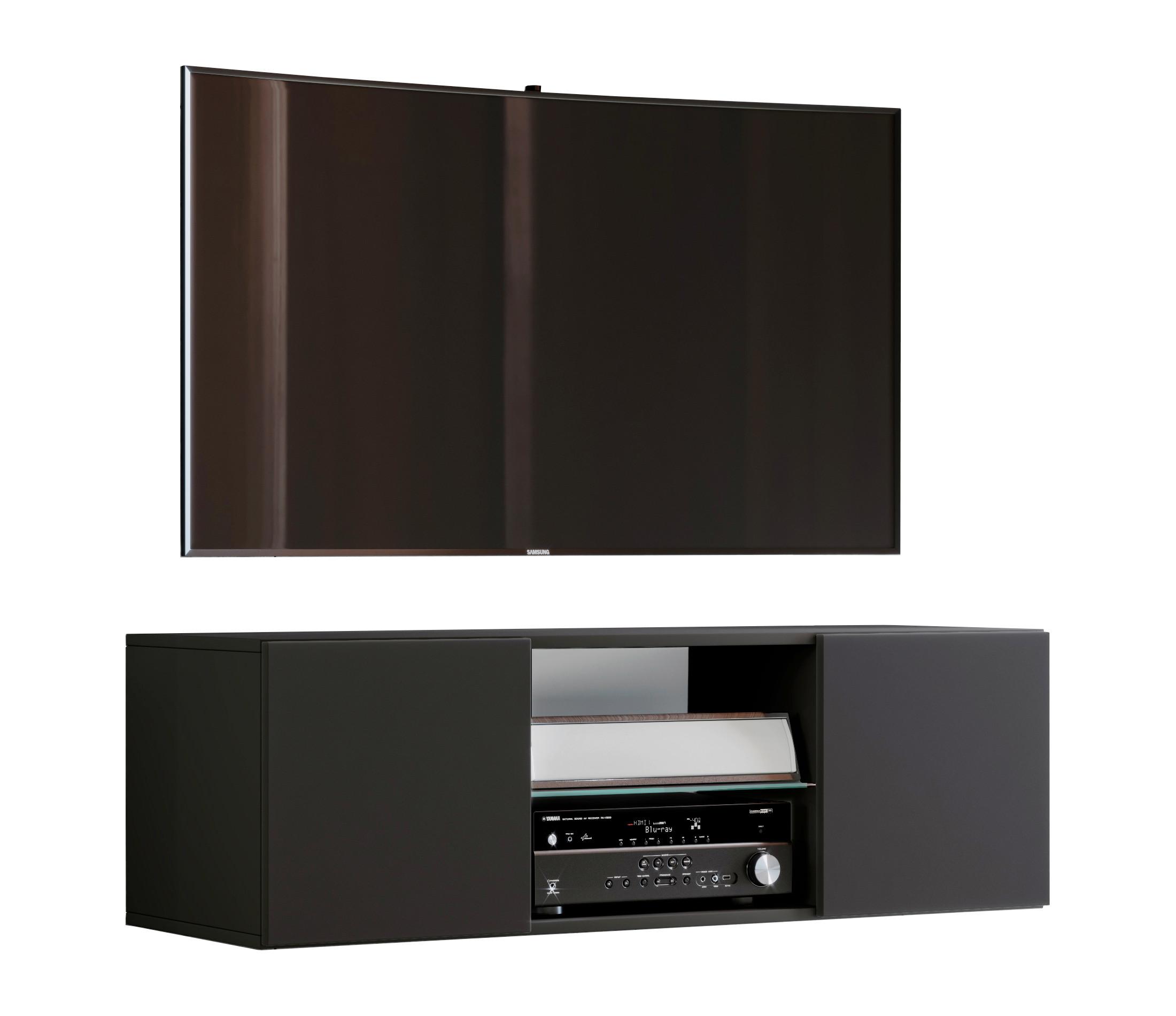 Lowboard Jusa Schwarz B: ca. 115 cm - Schwarz/Alufarben, MODERN, Glas/Holzwerkstoff (115/40/36cm) - MID.YOU