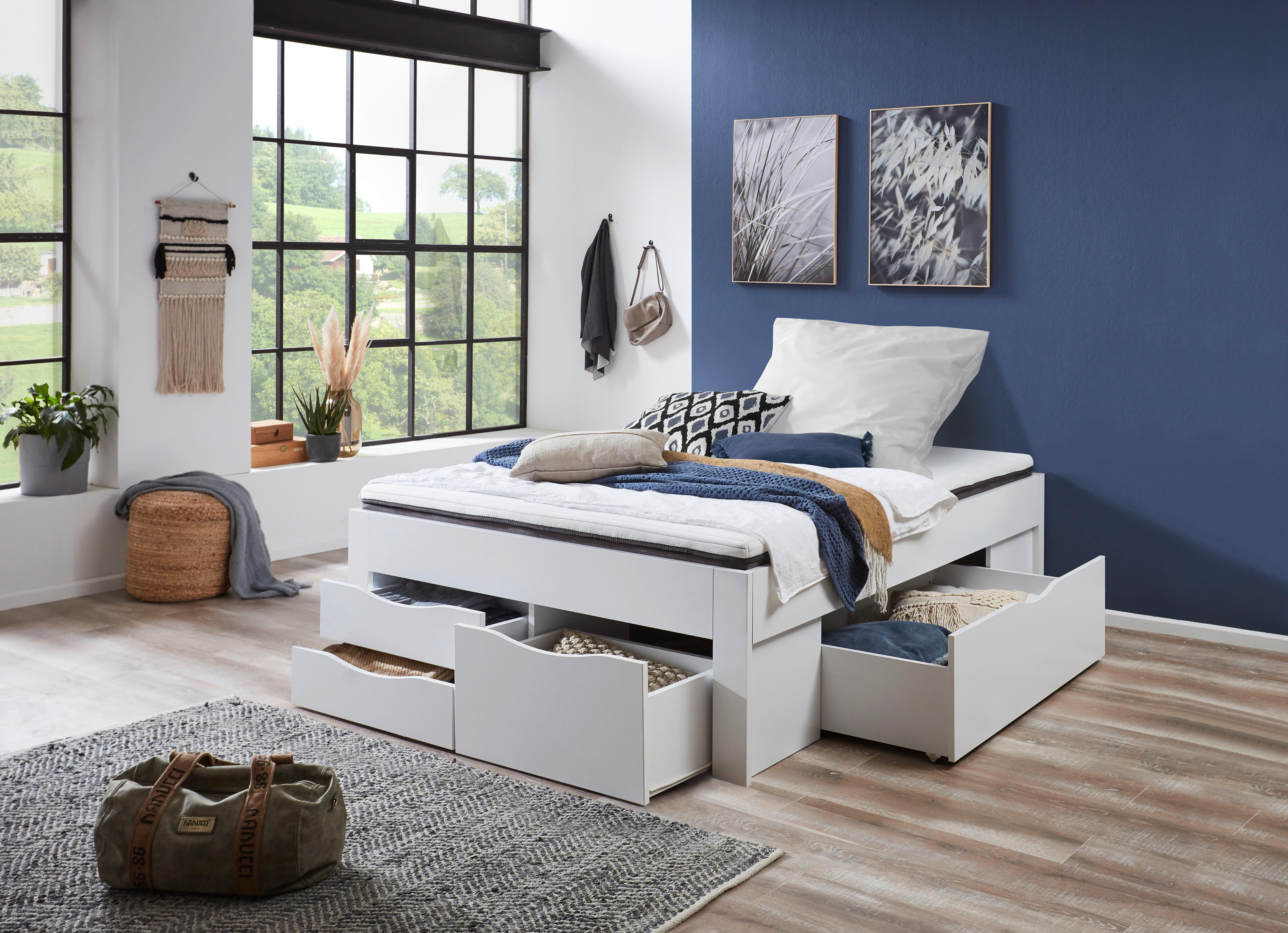 LIT DE RANGEMENT NOAH - blanc, KONVENTIONELL, matériau en bois (140/200cm) - Mömax