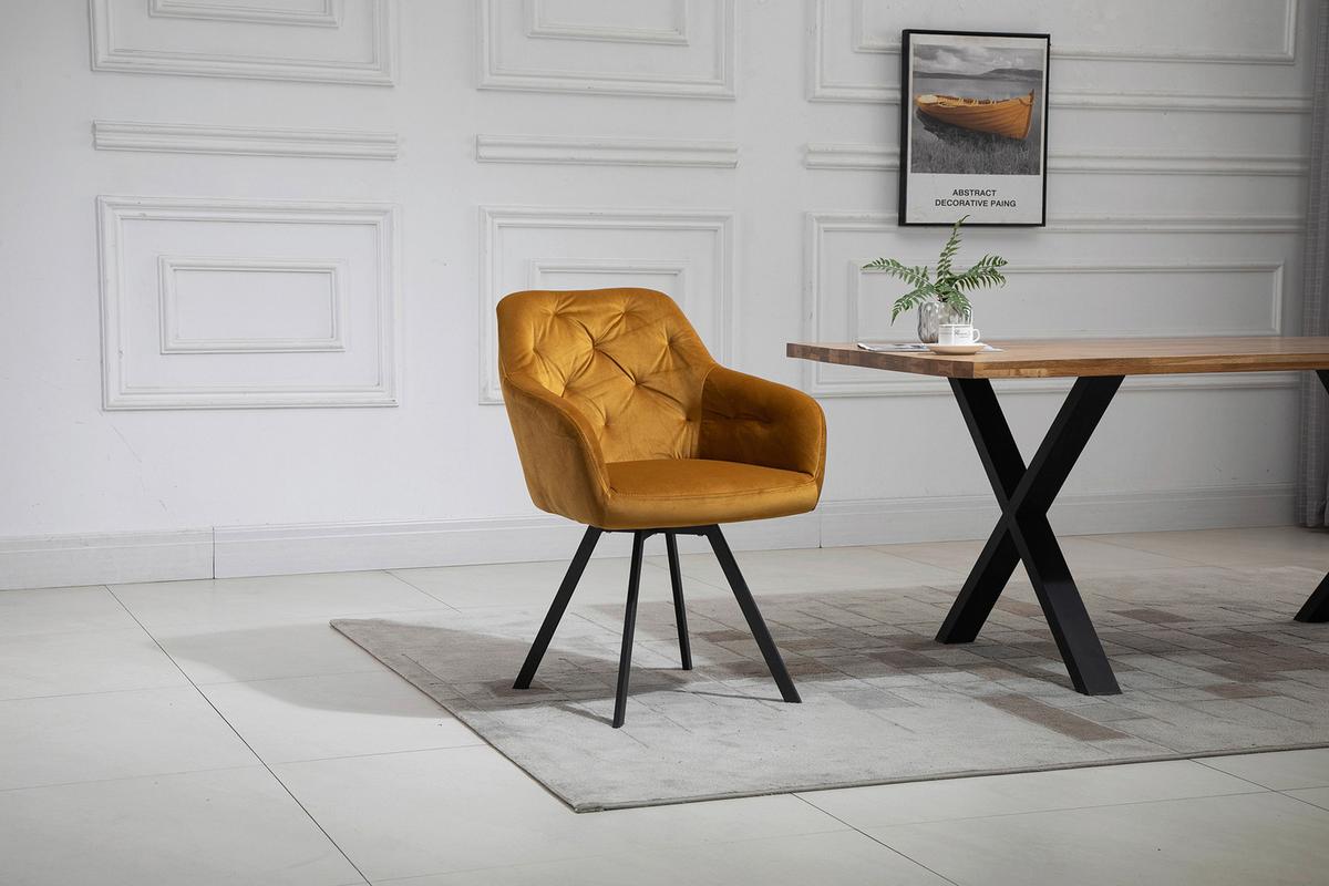 Naslanjač Samt Gorčično Rumena, Vrtljiv - črna/gorčično rumena, Moderno, kovina/tekstil (61/85/62cm) - Livetastic