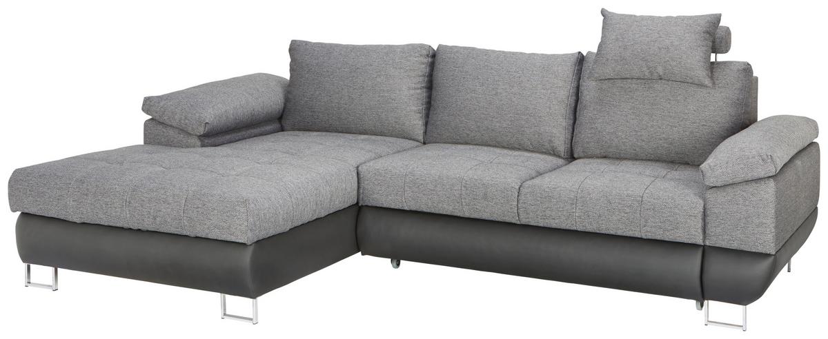 Ecksofa Focus in Grau mit Bettfunktion - Chromfarben/Anthrazit, Konventionell, Textil/Metall (170/91/117/268cm) - Based