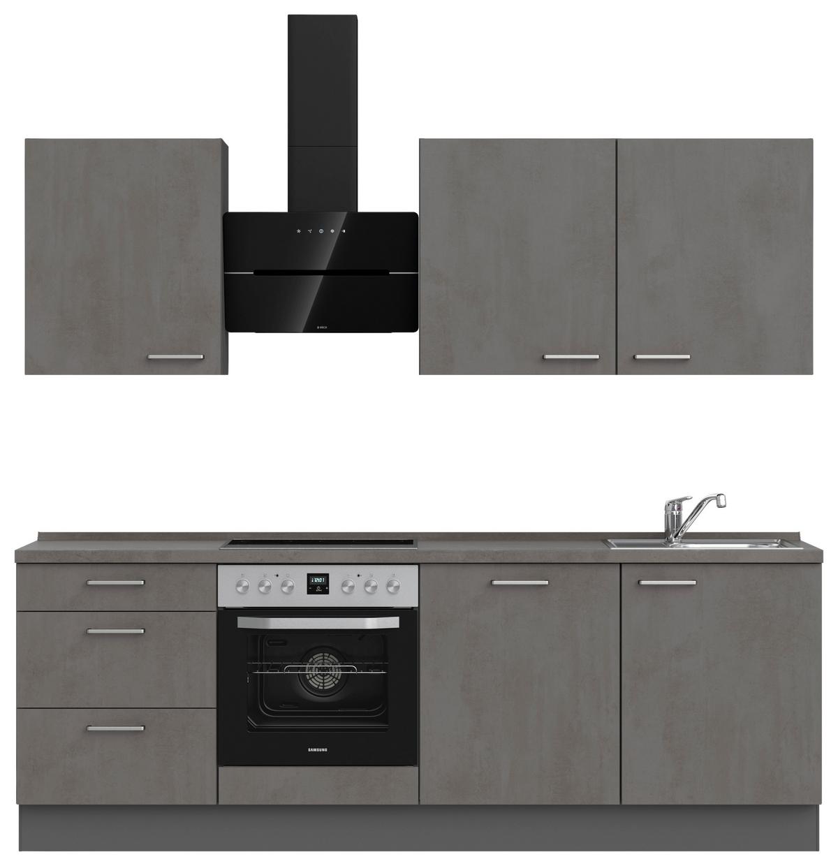 Küchenblock Riva High m. Geräten Schieferfarben - Schieferfarben/Edelstahlfarben, MODERN, Holzwerkstoff/Metall (240cm) - Nobilia