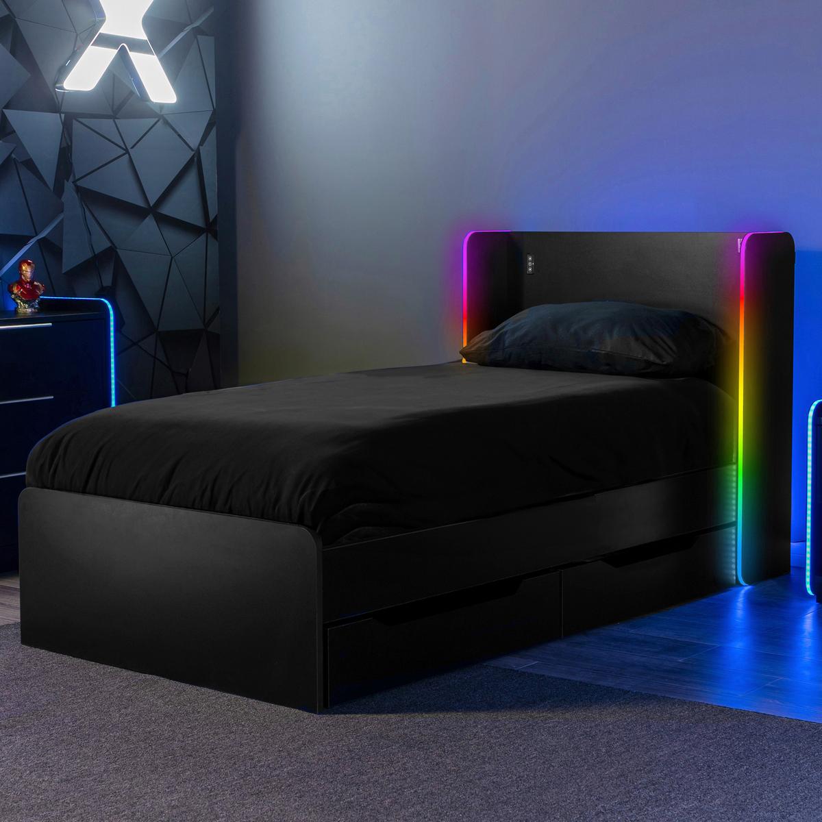 Gamingbett Electra 90x190cm Schwarz mit LED - Schwarz, MODERN, Holzwerkstoff (90/190cm) - X Rocker