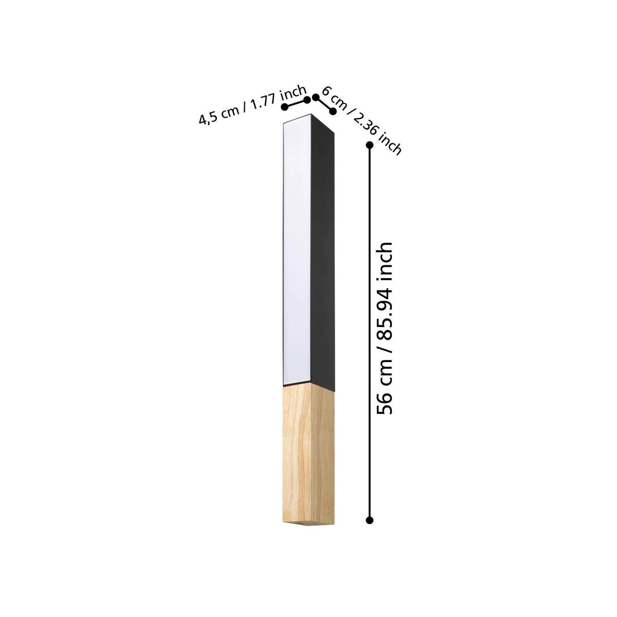 Led-wandleuchte 900871_tudons - Schwarz/Braun, Natur, Holz/Metall (56/6/4,5cm) - Eglo