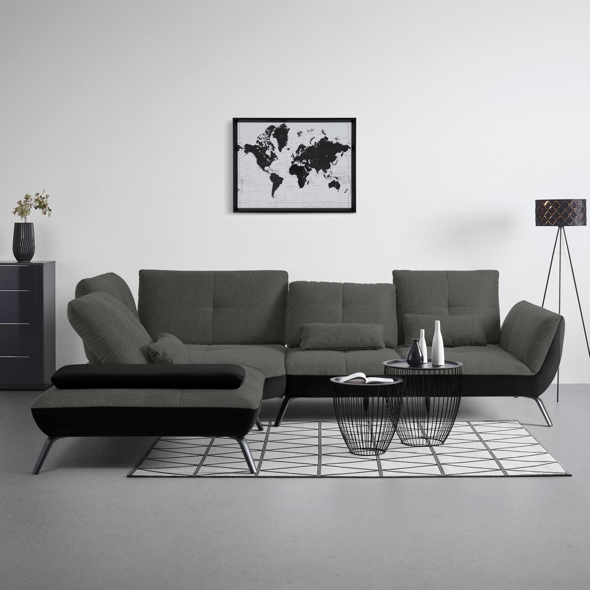 Wohnlandschaft Trendy Anthrazit/Schwarz - Anthrazit/Schwarz, MODERN, Holzwerkstoff/Textil (250/93/310cm) - Premium Living