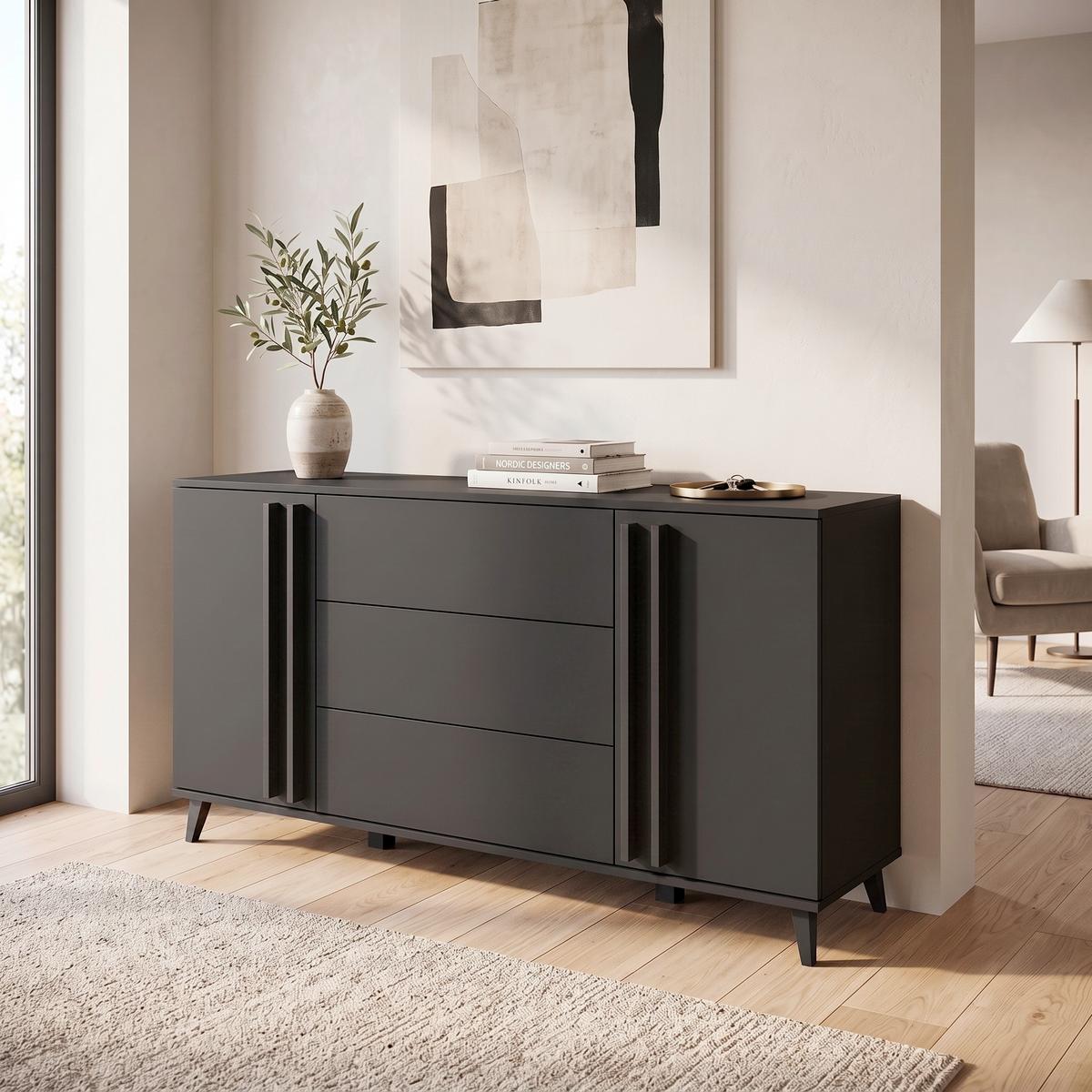 Sideboard Helsinki 150 Schwarz ca. 150x77,8x39,5cm - Schwarz, Trend, Holzwerkstoff/Kunststoff (150/77,8/39,5cm) - P & B