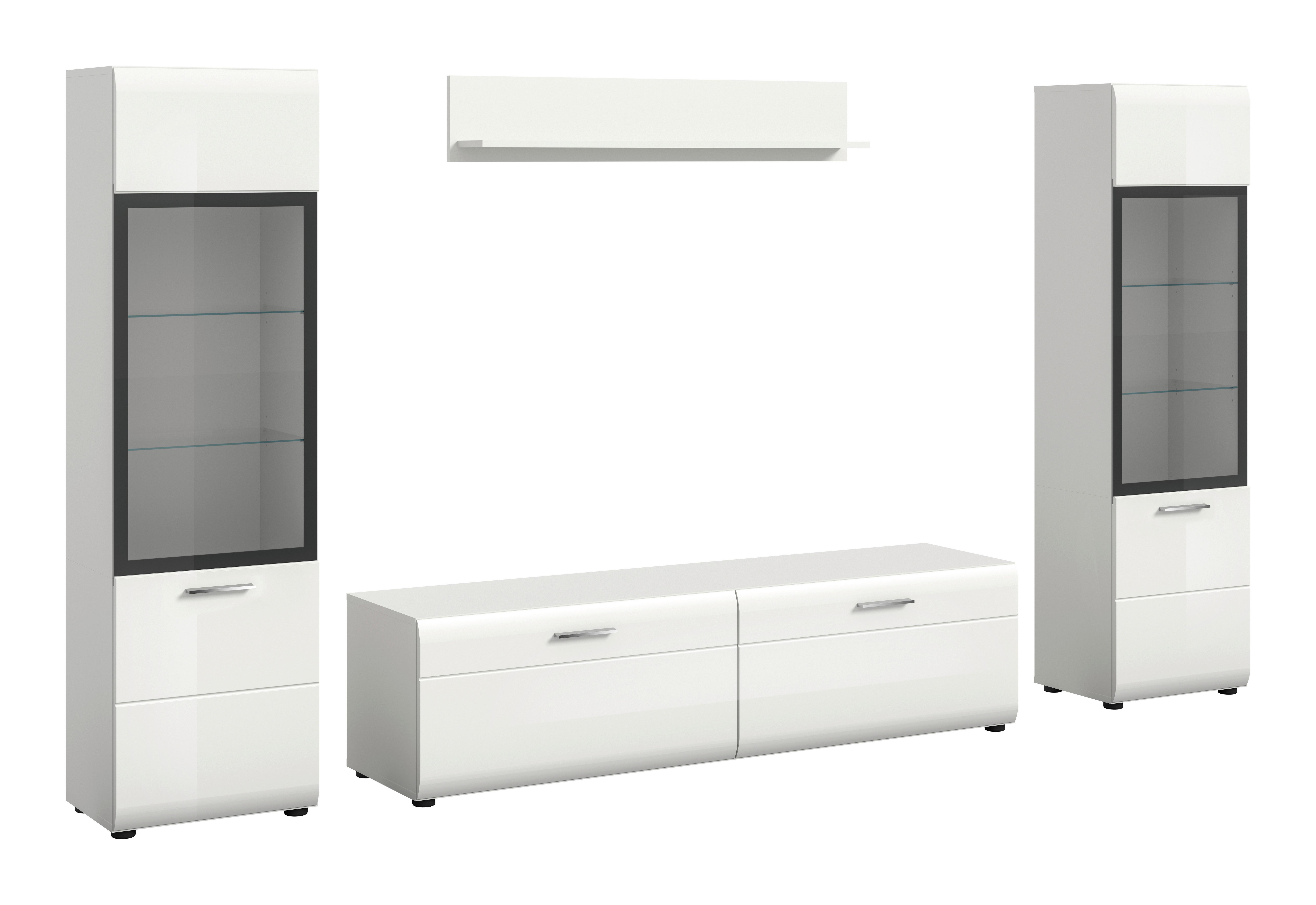 Dnevni Regal Ice, Bela Visok Sijaj, 4-Delni - srebrne barve/črna, Design, umetna masa/steklo (280/160/41cm) - Livetastic