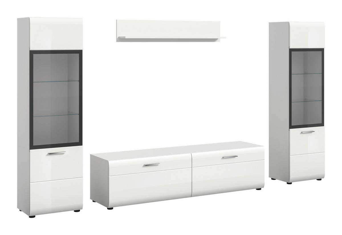 Dnevni Regal Ice, Bela Visok Sijaj, 4-Delni - srebrne barve/črna, Design, umetna masa/steklo (280/160/41cm) - Livetastic