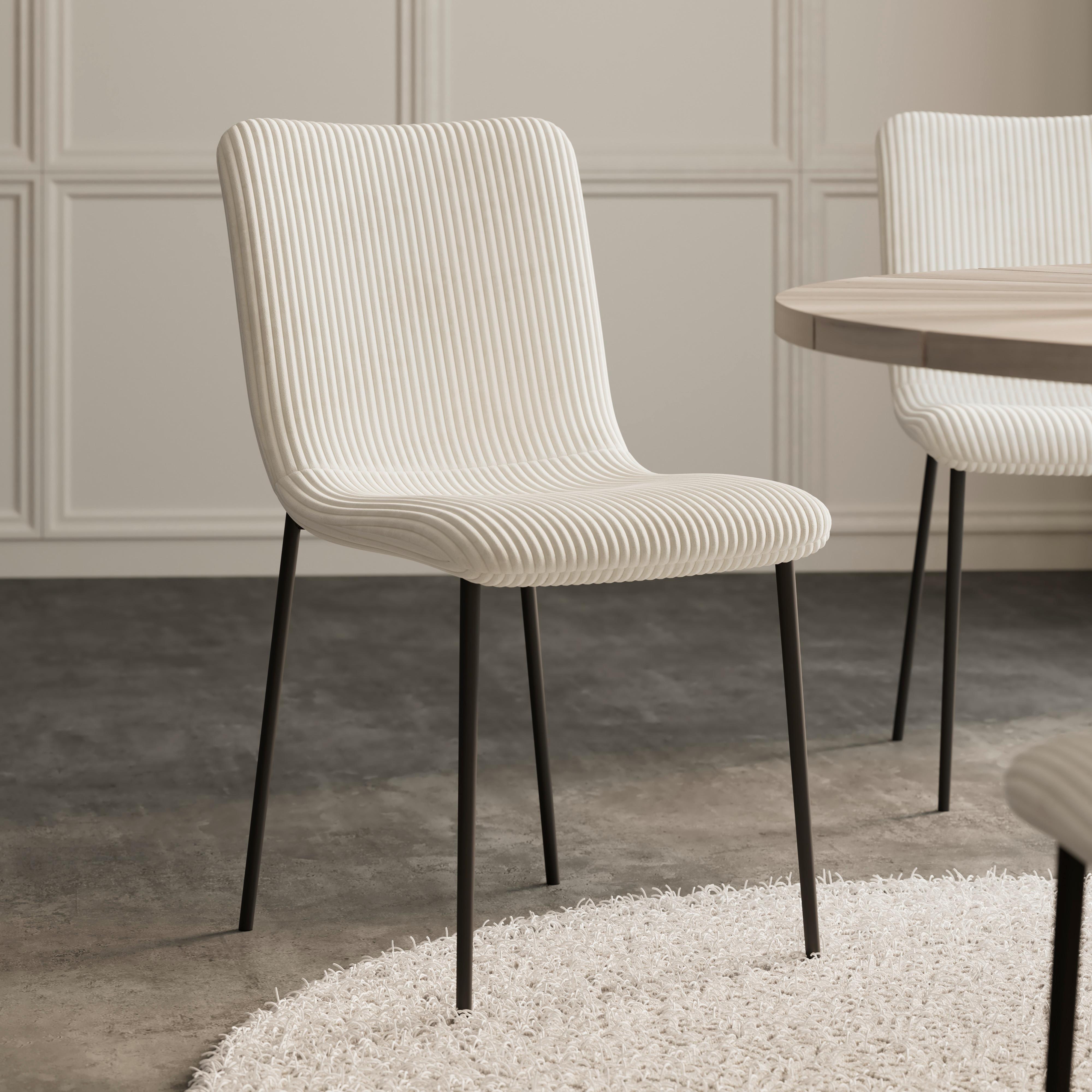 Stuhl Amy Beige Cord Gepolstert - Beige/Schwarz, MODERN, Textil/Metall (45/85/55cm) - Bessagi Home