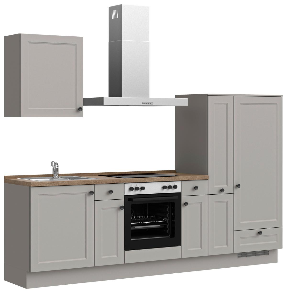 Küchenblock Cascada Low m. Geräten Grau - Eiche dunkel/Schwarz, MODERN, Holzwerkstoff/Metall (270cm) - Nobilia