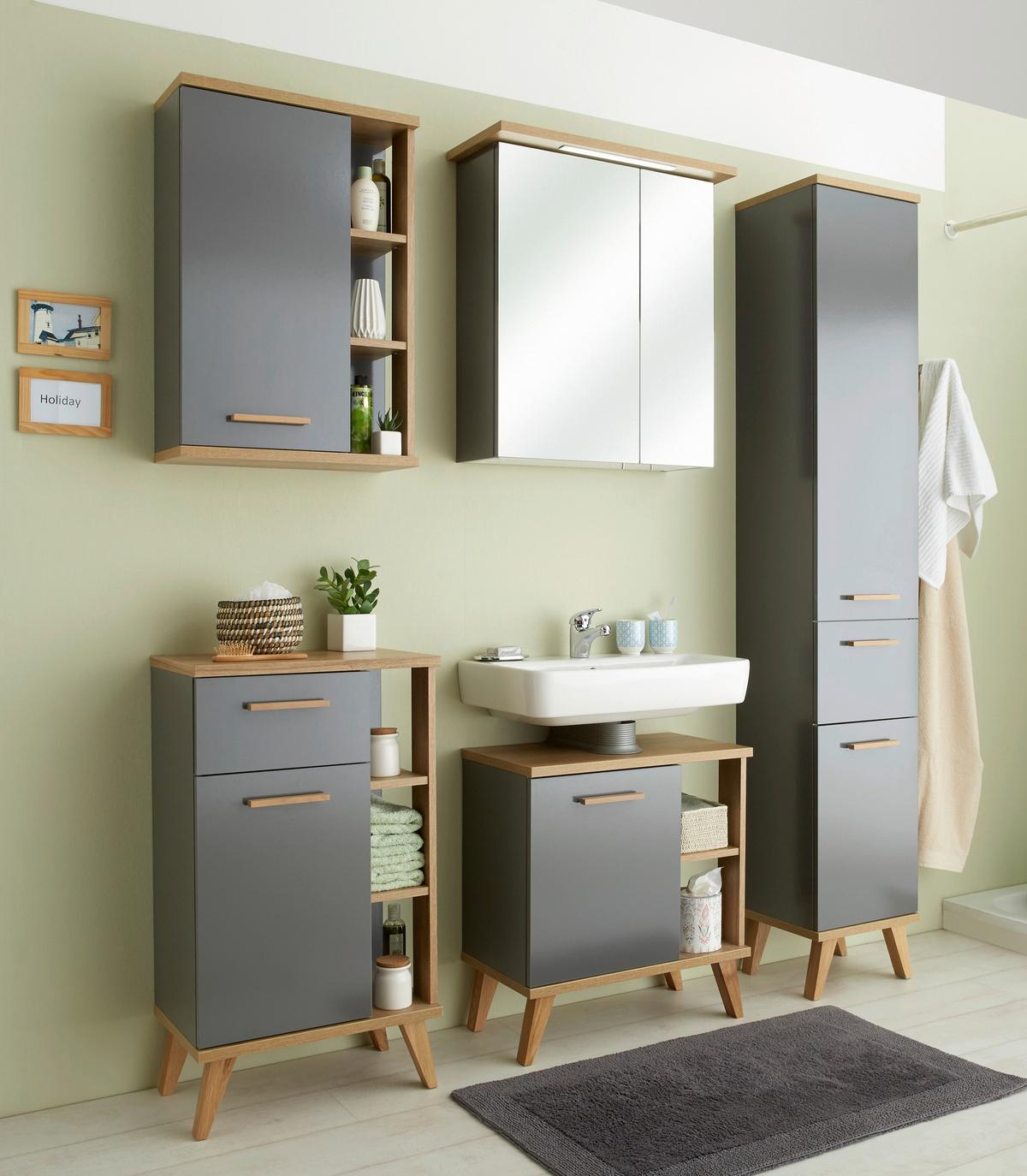 SZAFKA POD UMYWALKĘ QS 924 - kolor dębowy/szary, Konventionell, materiał drewnopochodny (60,5/65,0/33,0cm) - Xora