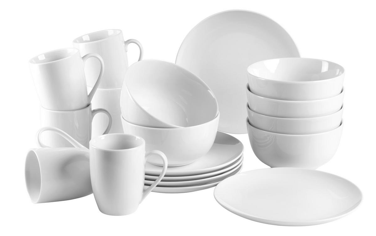 Frühstücksset Barca aus Porzellan, 18-teilig - Weiß, Basics, Keramik - Mäser