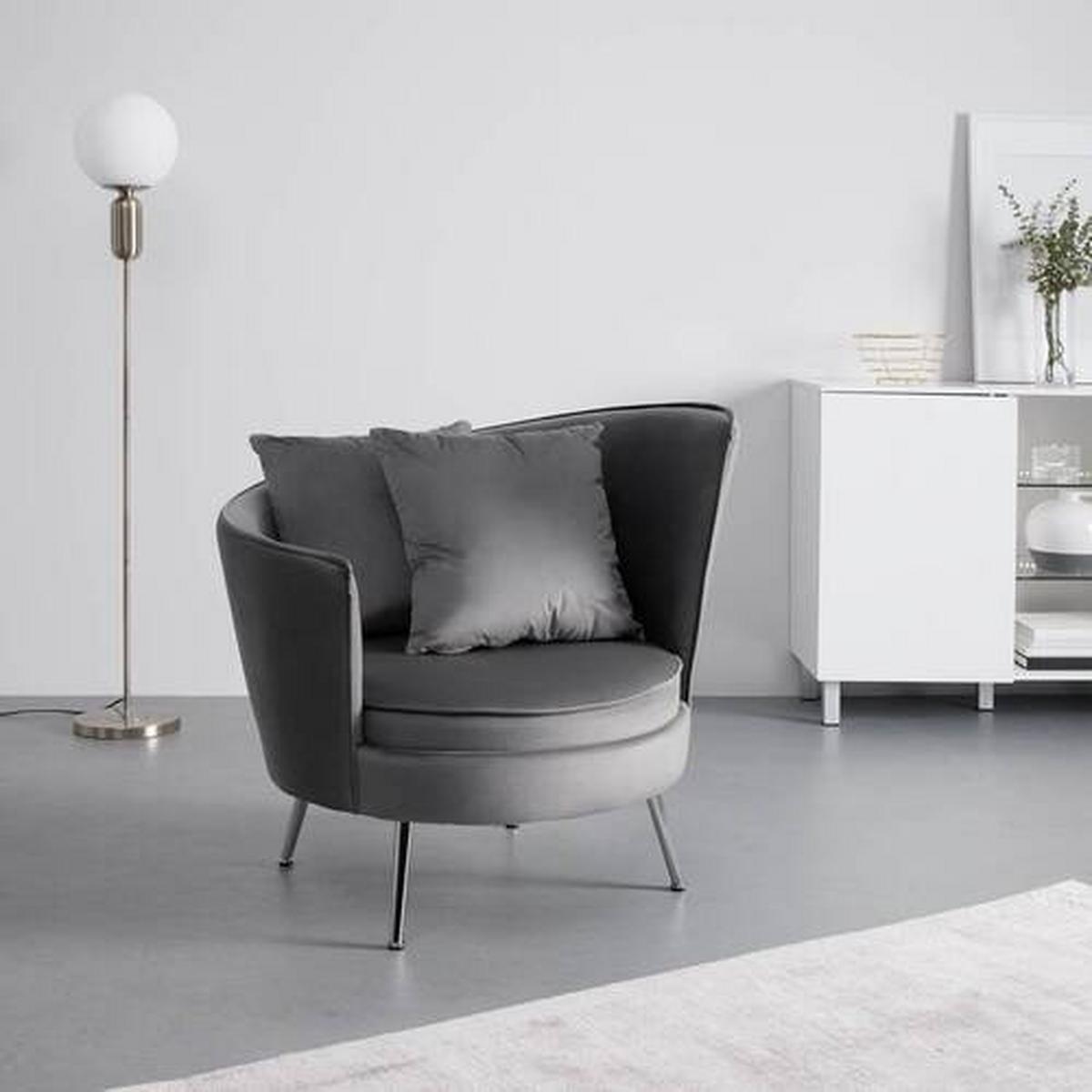 Relaxsessel Cherie Dunkelgrau Samt - Chromfarben/Dunkelgrau, MODERN, Textil/Metall (87/83/85cm) - Bessagi Home